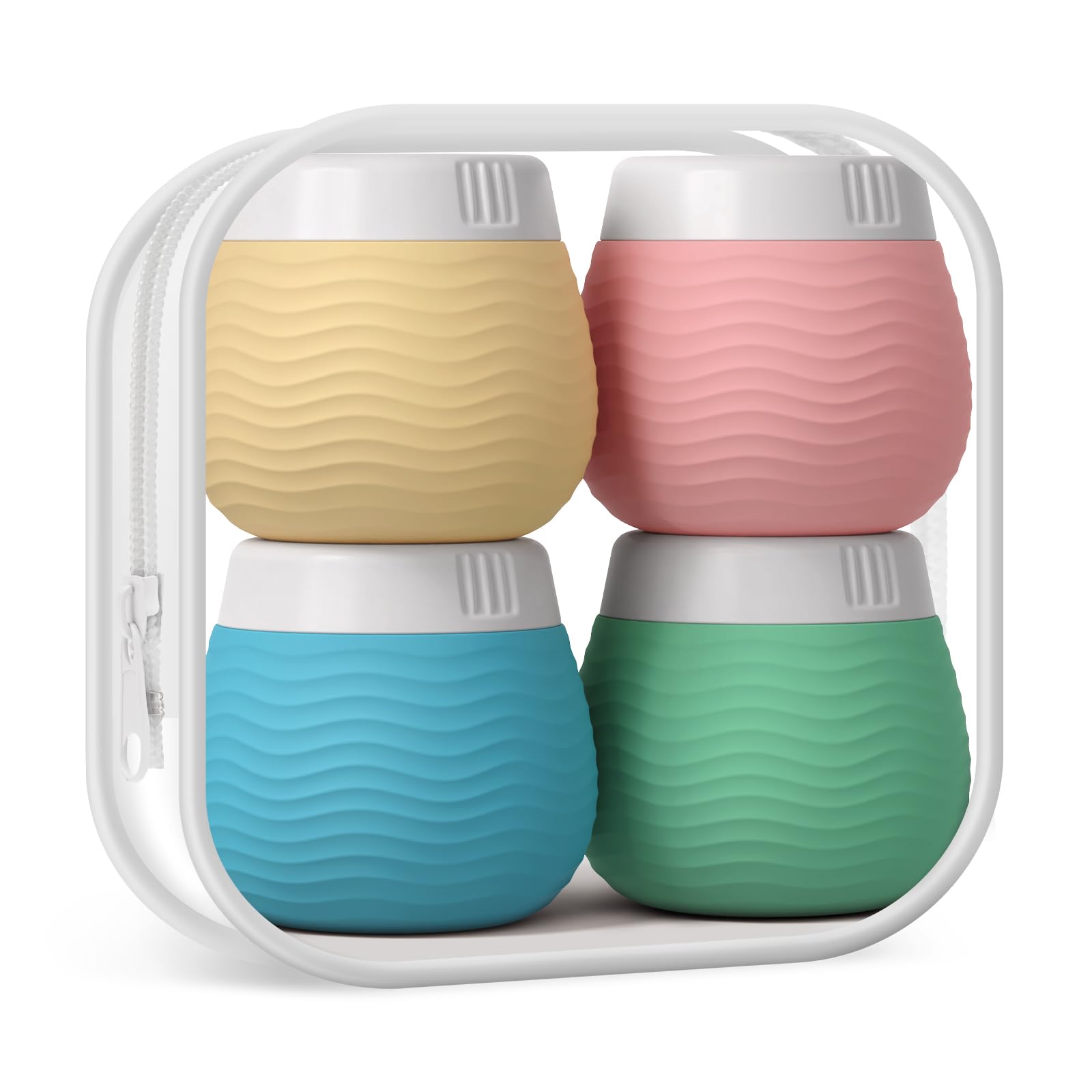 Yinke Travel Containers For Toiletries, Silicone Cream Jars With Clear Bag, Tsa Approved Travel Size Containers, Leak-Proof Trav