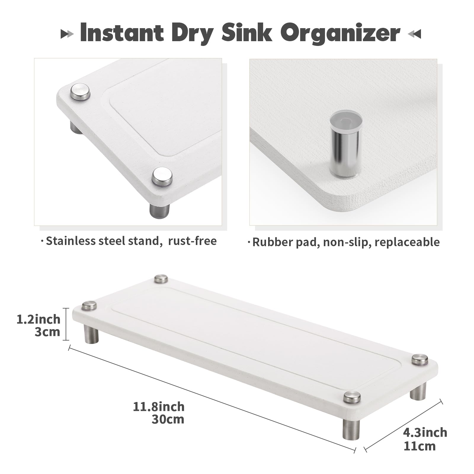 Johamoo Fast Drying Stone Sink Tray, Bathroom Instant Dry Sink Organizer, Diatomaceous Earth Water Absorbing Stone Tray For Kitc