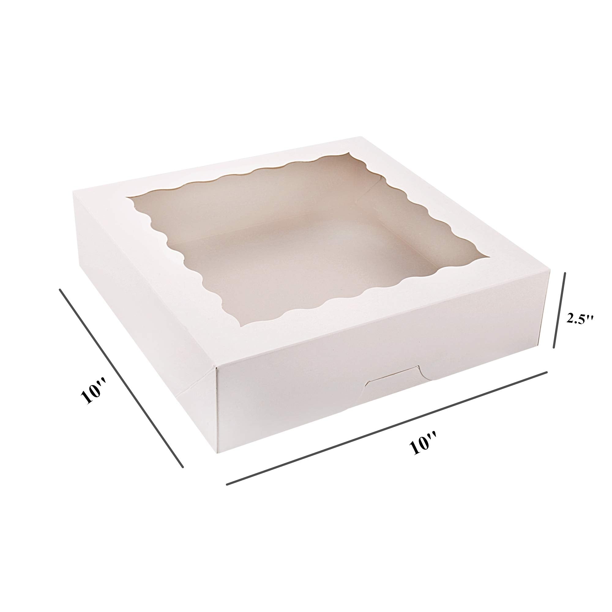 Tcoivs 20-Pack Pie Boxes 10'' X 10'' X 2.5'', Cookie Boxes, Bakery Boxes With Window For Muffins, Donuts And Pastries (White)