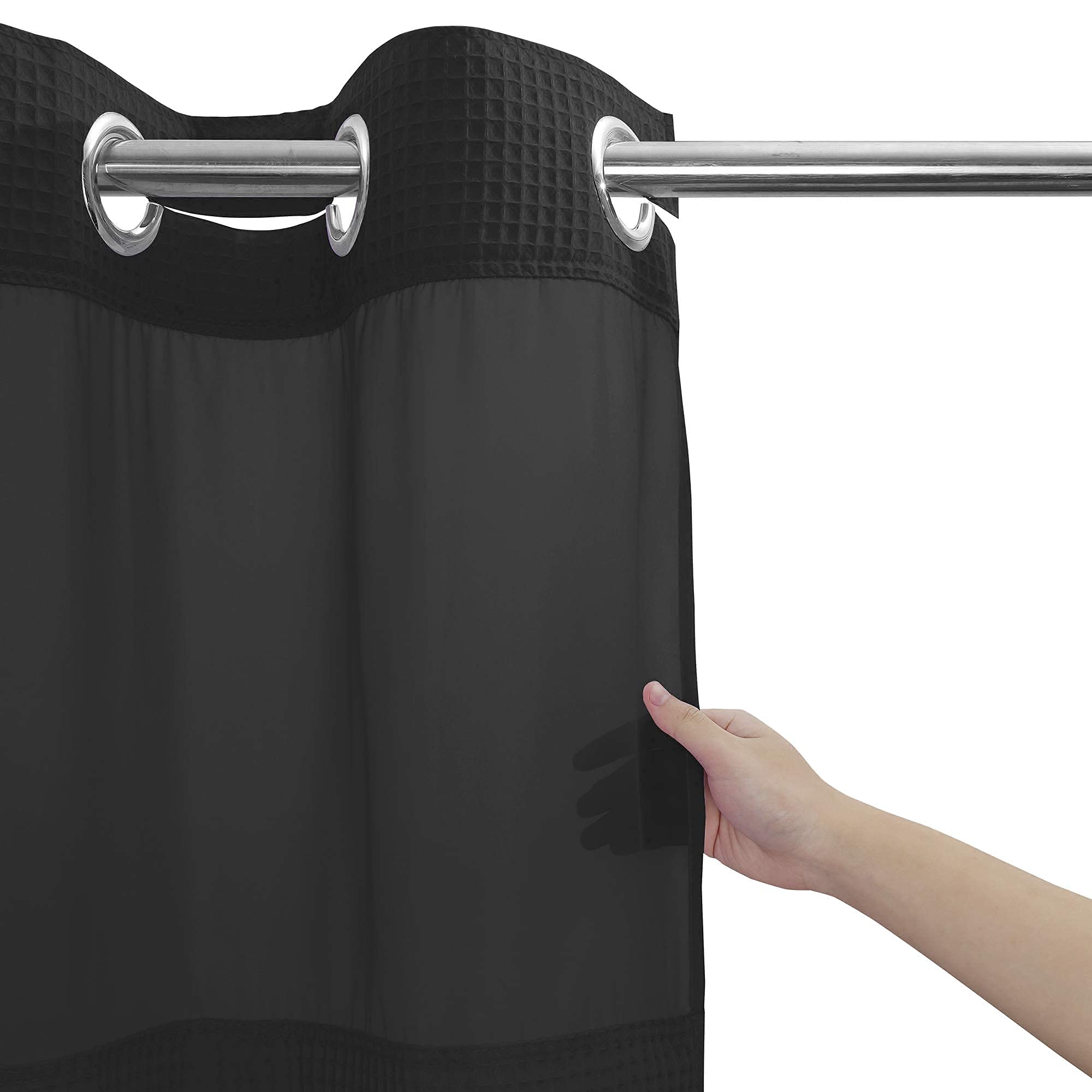 River Dream Black Fabric Shower Curtain Set, Cotton Blend, Waffle Weave, With Snap In Replacement Liner,54 X 80 Inches