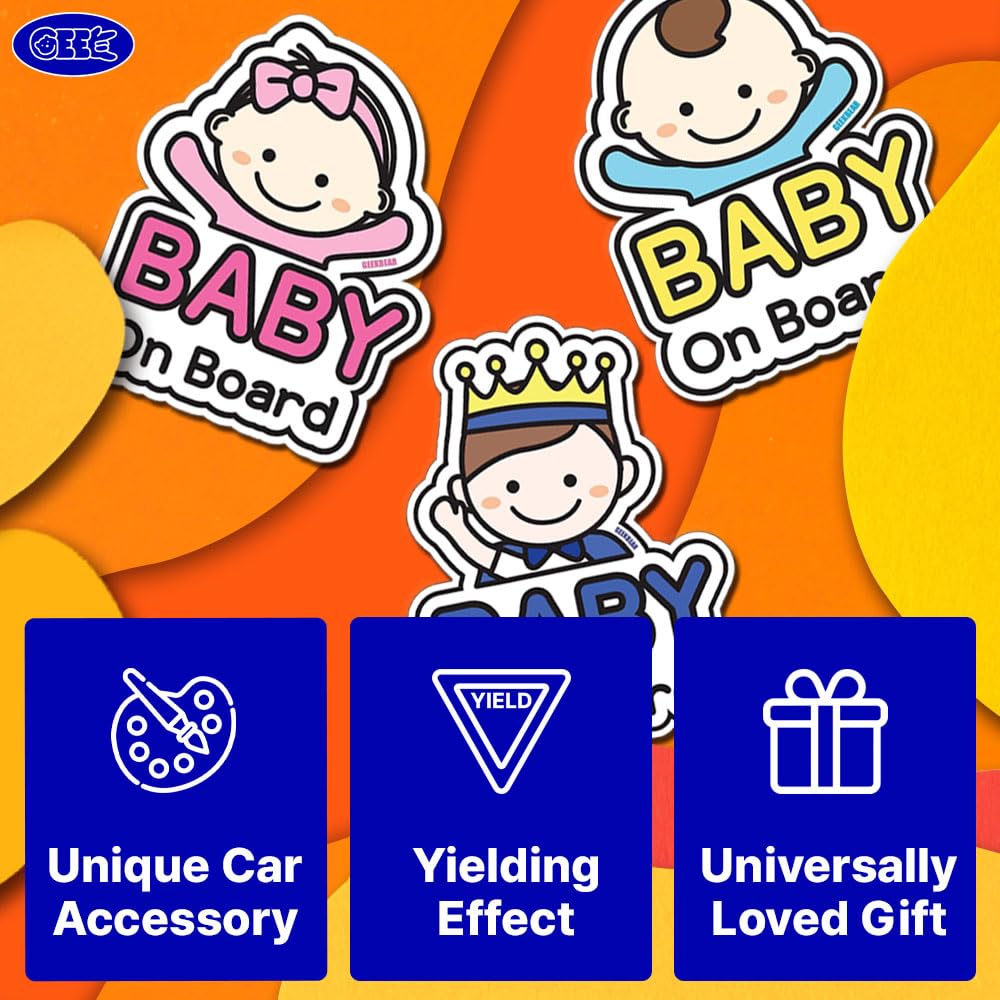 GEEKBEAR Baby on Board Sticker for Cars (01. Basic Boy) - Cartoon Style Design as a Car Accessory - Reflective  Weather-Resistant and Eye-Catching