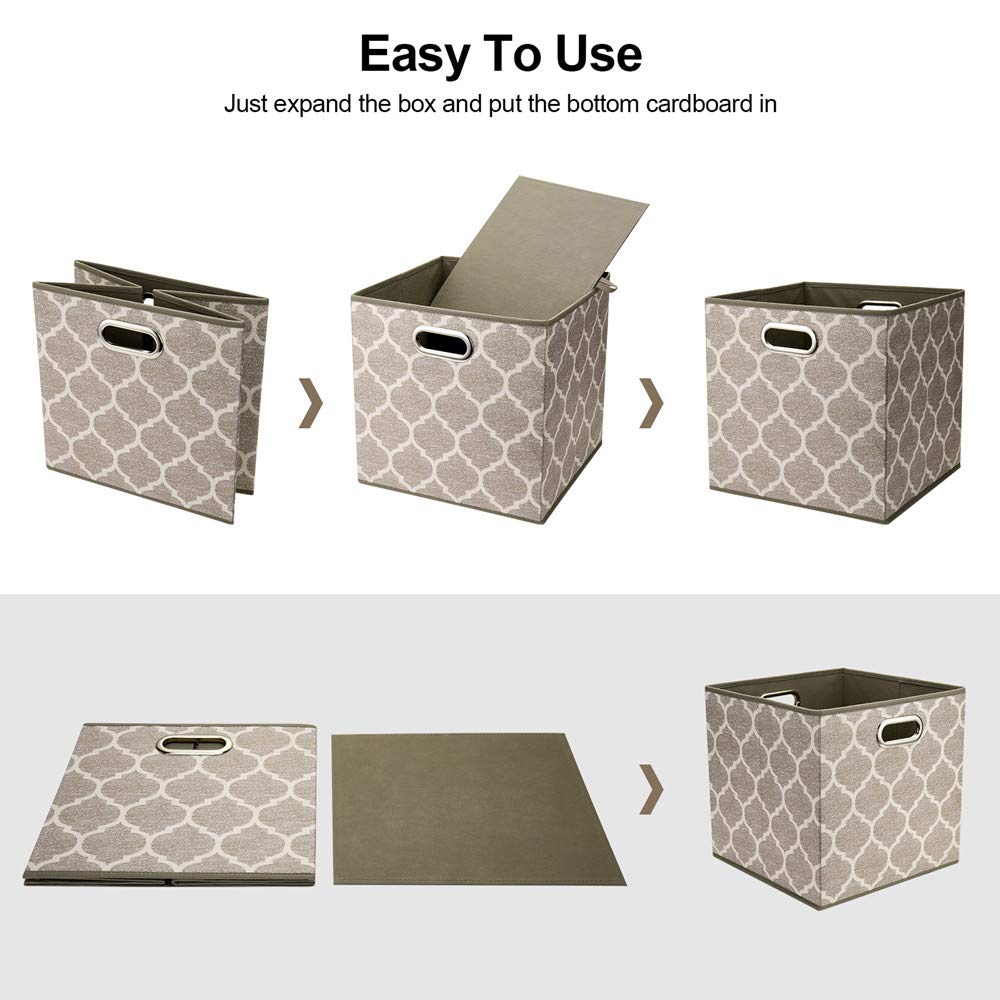 Storage Cubes Bins Fabric 13X13 Inch Brown Storage Boxes Foldable Storage Baskets Printed Cloth Collasible Storage Inserts Cube