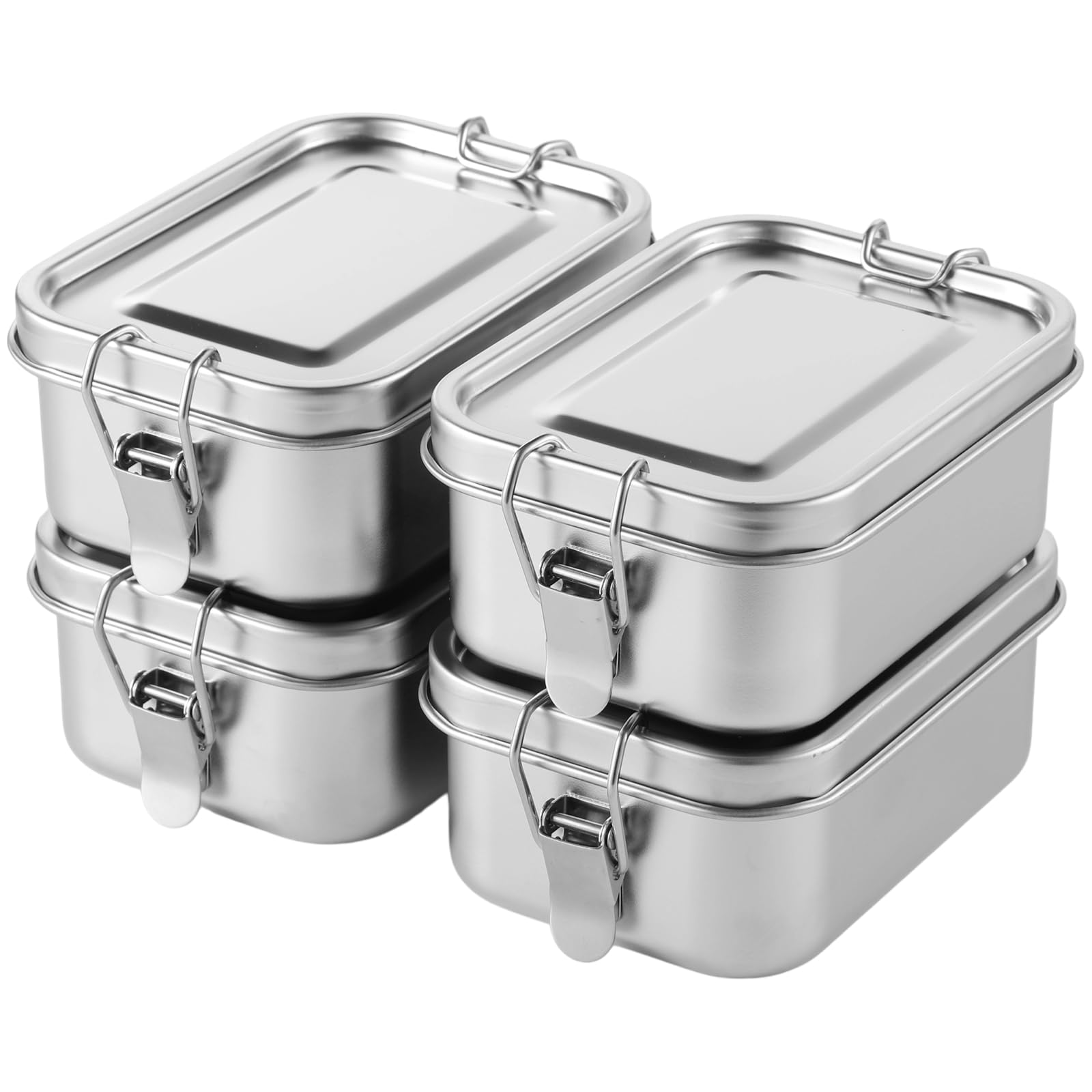 Tideme 4 PCS Bento Boxes, 550 ML Stainless Steel Lunch Boxes, Food Storage Containers, Portable Metal Lunch Containers, Lockable
