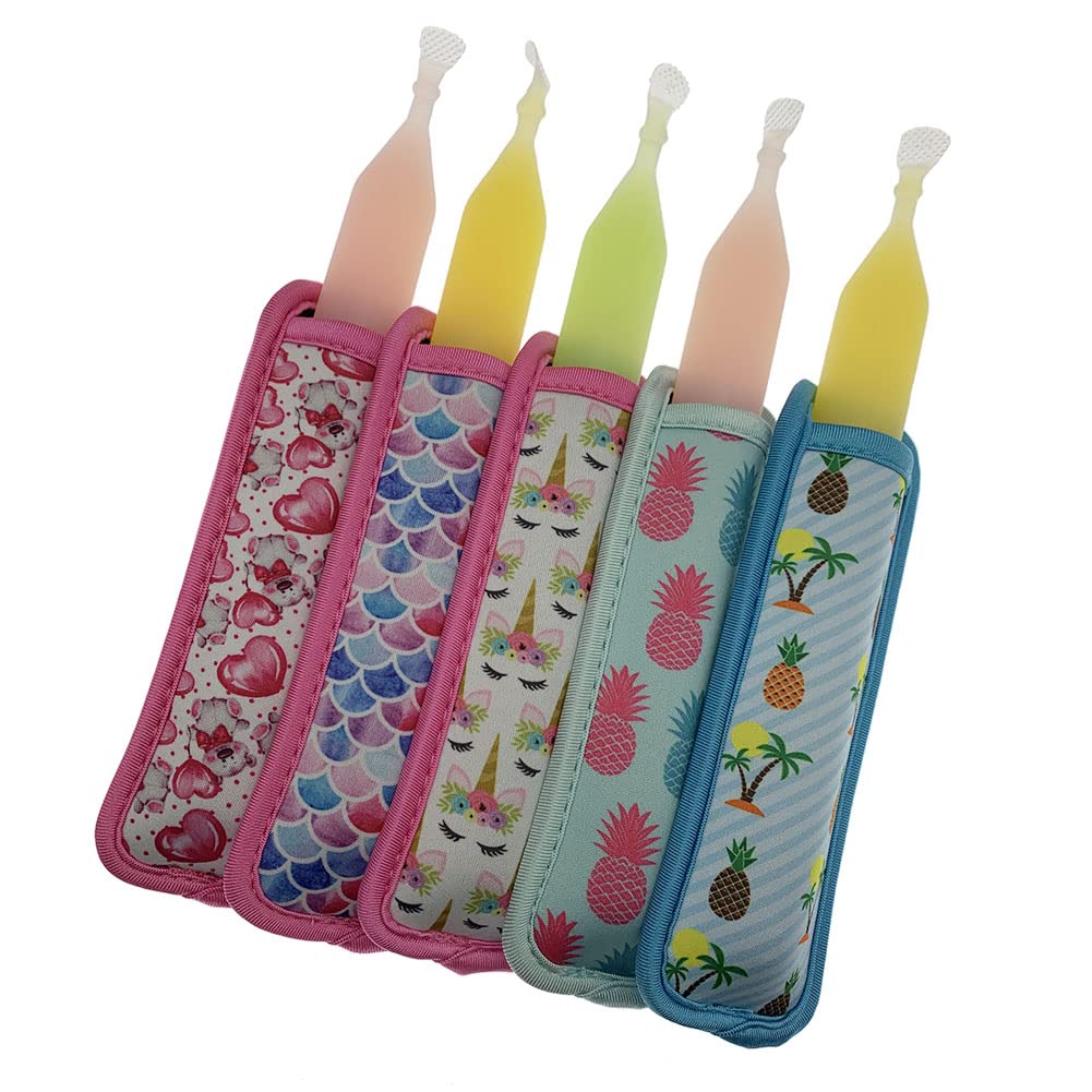 5Pcs Popsicle Holder Bags, Ice Pop Sleeves Reusable Freezer Pop Holders Colorful Ice Pop Holders For Kids
