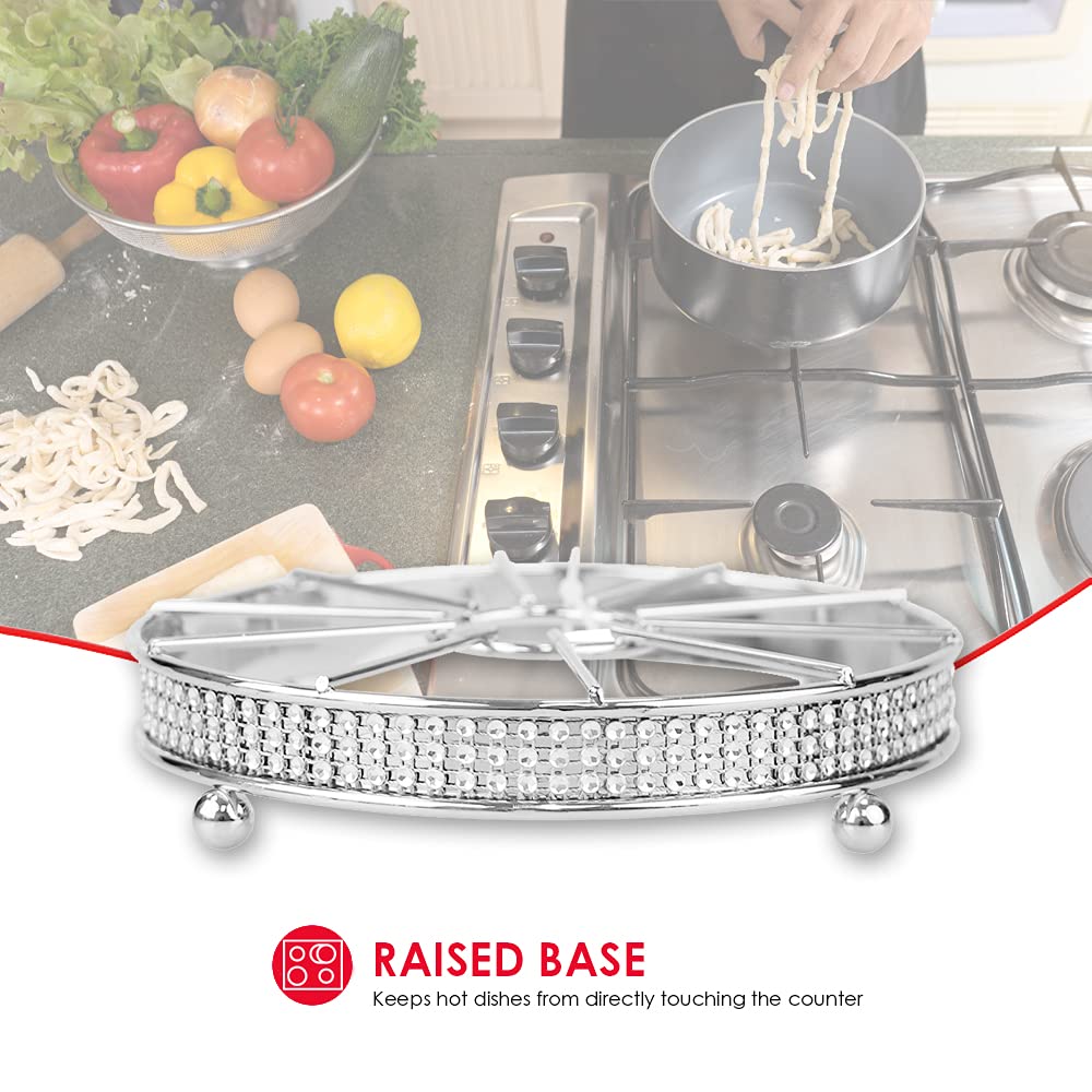 Home Basics Pave Round Non-Skid Trivet | Ornate Design | Diamond Band Around Base | Keep Counter Tops Safe From Scratches | Comp