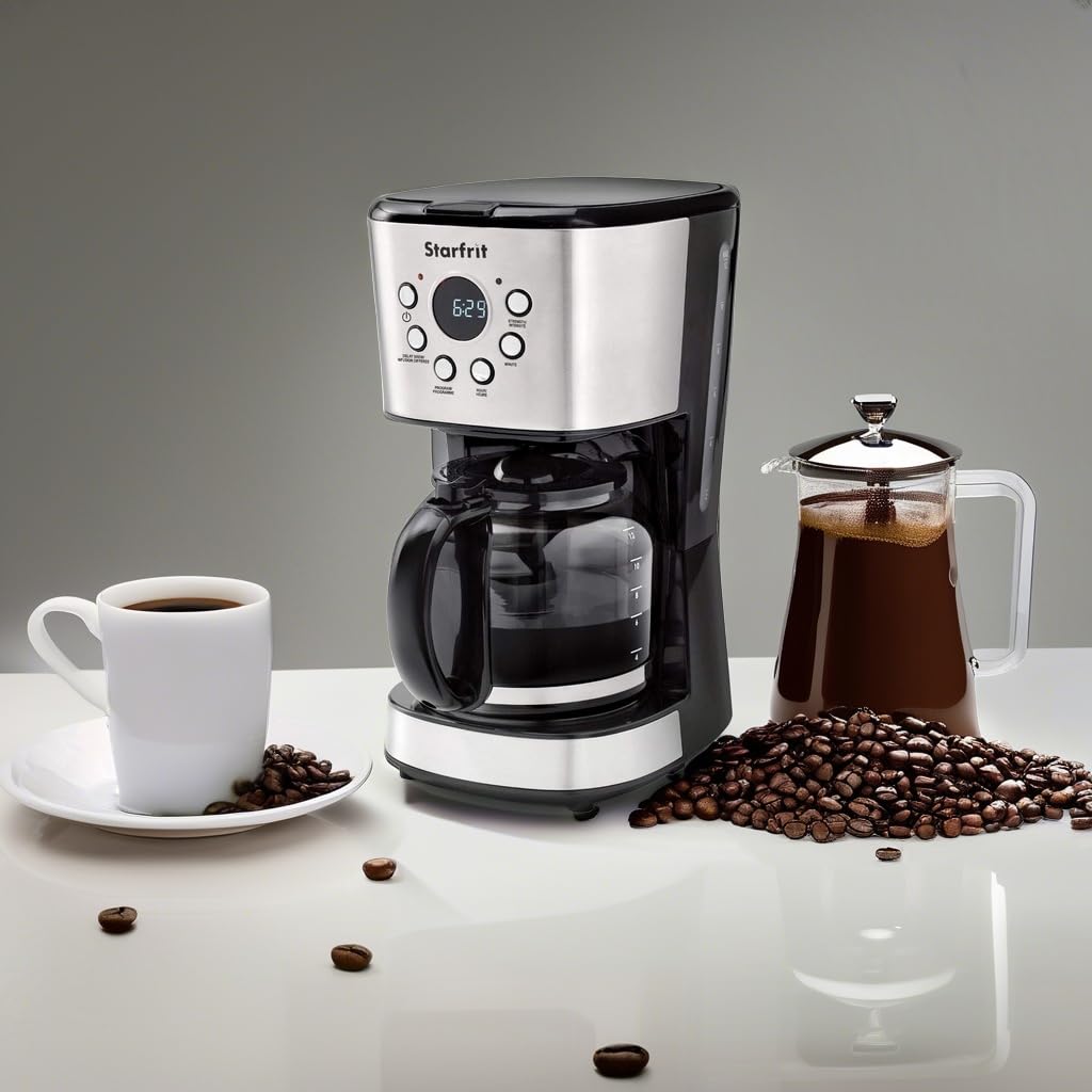 Starfrit 12-Cup Electric Drip Coffee Maker, Black/Silver