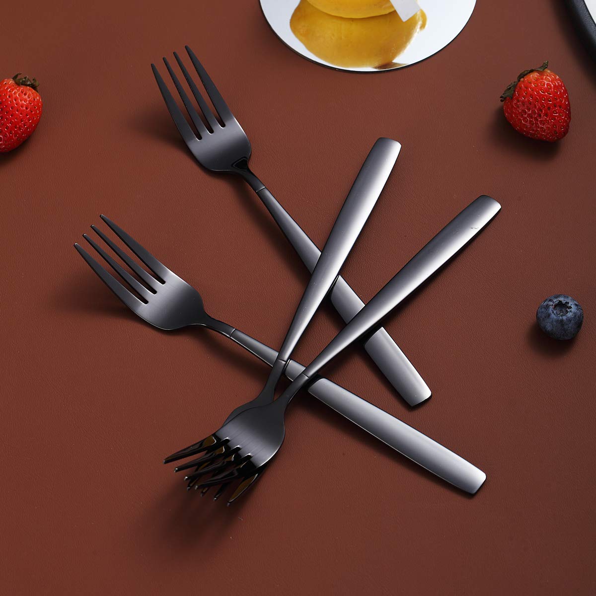 Berglander Black Dinner Forks Of 4, Stainless Steel Titanium Shiny Black Plating Fork Set, Forks And Spoons Silverware, Spoons A