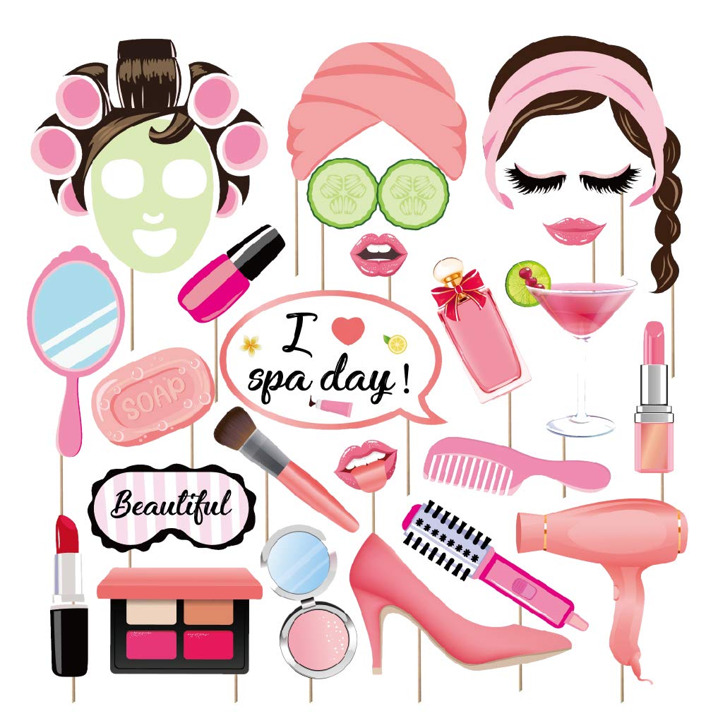 Kristin Paradise 25Pcs Spa Day Photo Booth Props with Stick, Makeup Selfie Props, Make Up First Birthday Party Supplies, Nail Gi