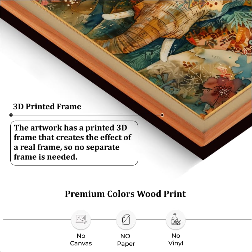 Chalk My Theme Traditional And Auspicious Elephant Wood Print Wall Art 23X18 Inches Home Decor, Living Room, Bedroom, Cafe, Room