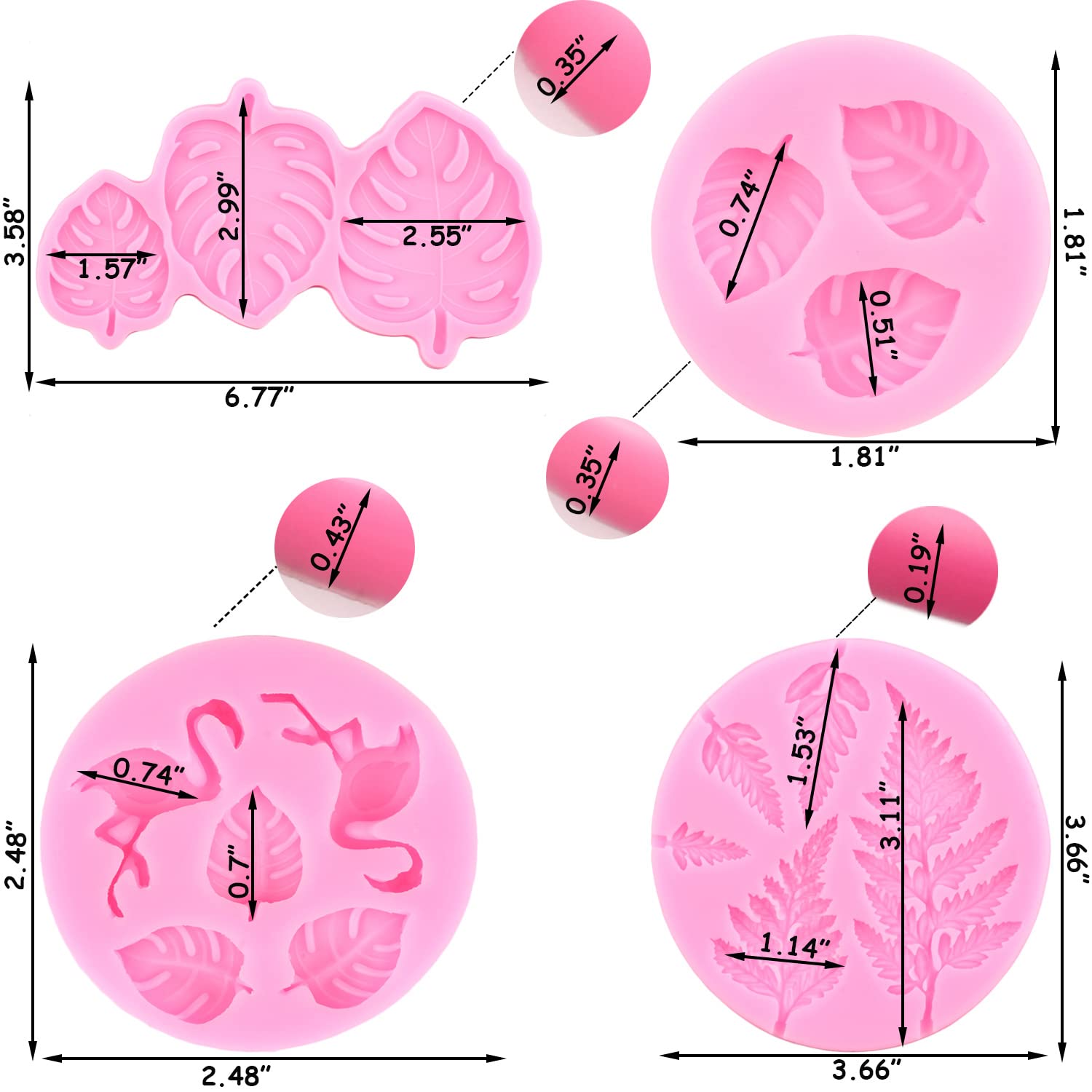 Zixiang Flamingo Tropical Leaf Silicone Mold Fern Monstera Leaves Fondant Molds For Cupcake Topper Cake Decorating Chocolate Res