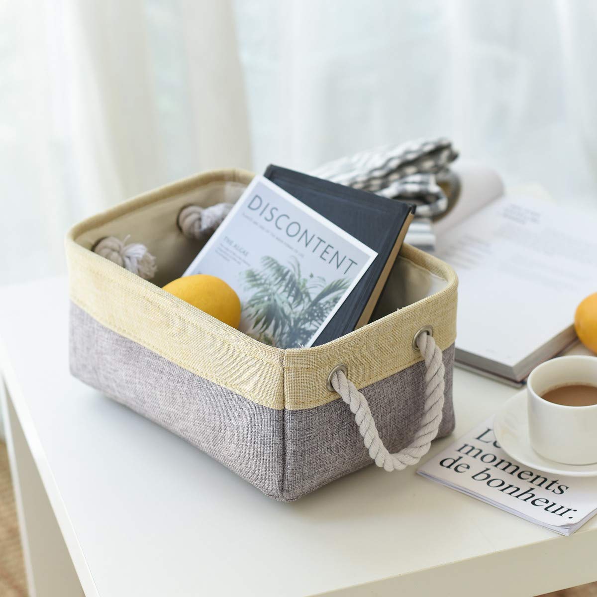 TheWarmHome Storage Baskets for Organizing - 11.8x7.8x5.2 inch Small 6 Pack Storage Bins for Shelve  Farbic Storage cubes Organizer for Baby Toys Nursery (Gold & Grey)