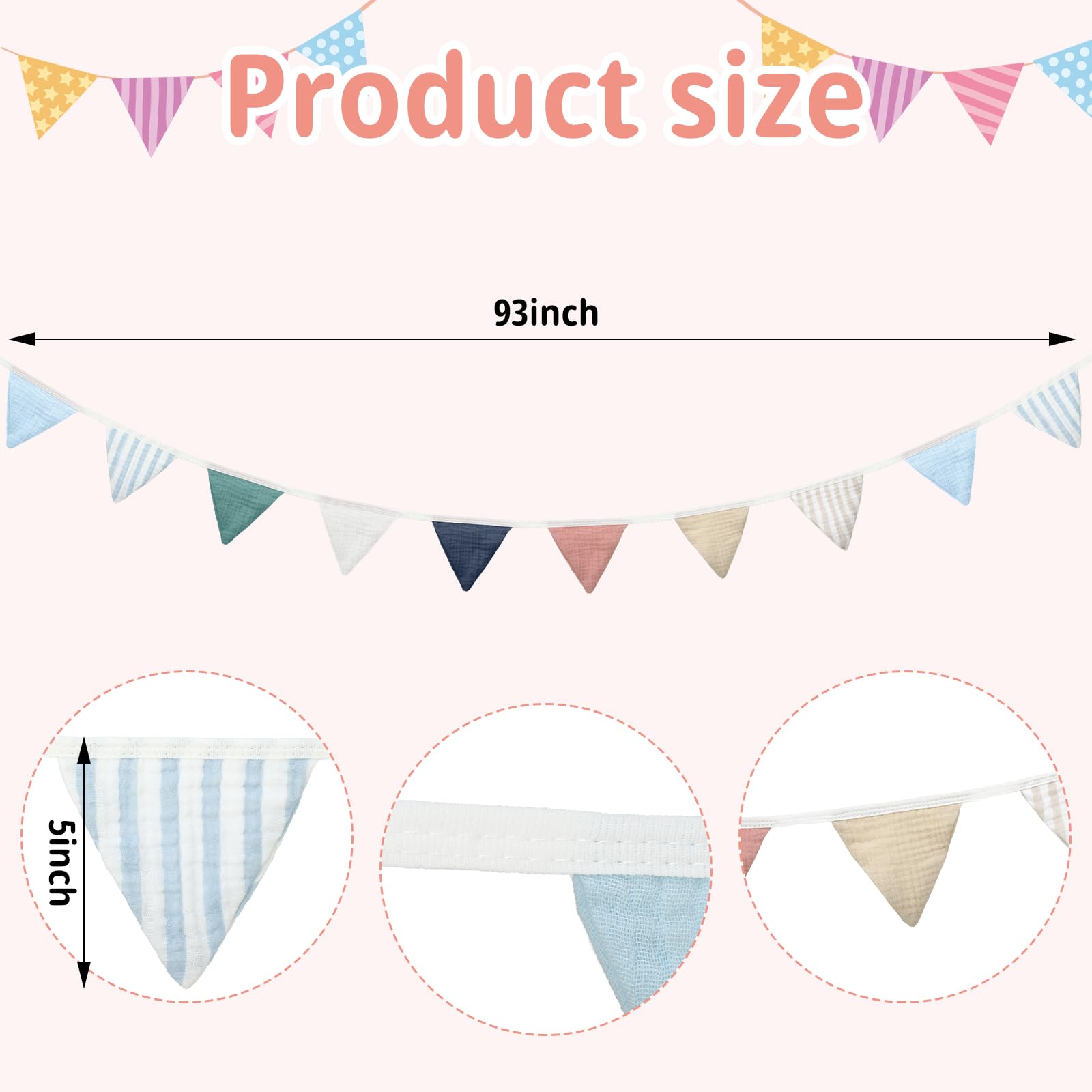 Oudain 15.5 Ft Pennant Banner Flags, 2 Pcs Nursery Garland Triangle Bunting Flag Baby Banner For Nursery Decor Baby Birthday Boh
