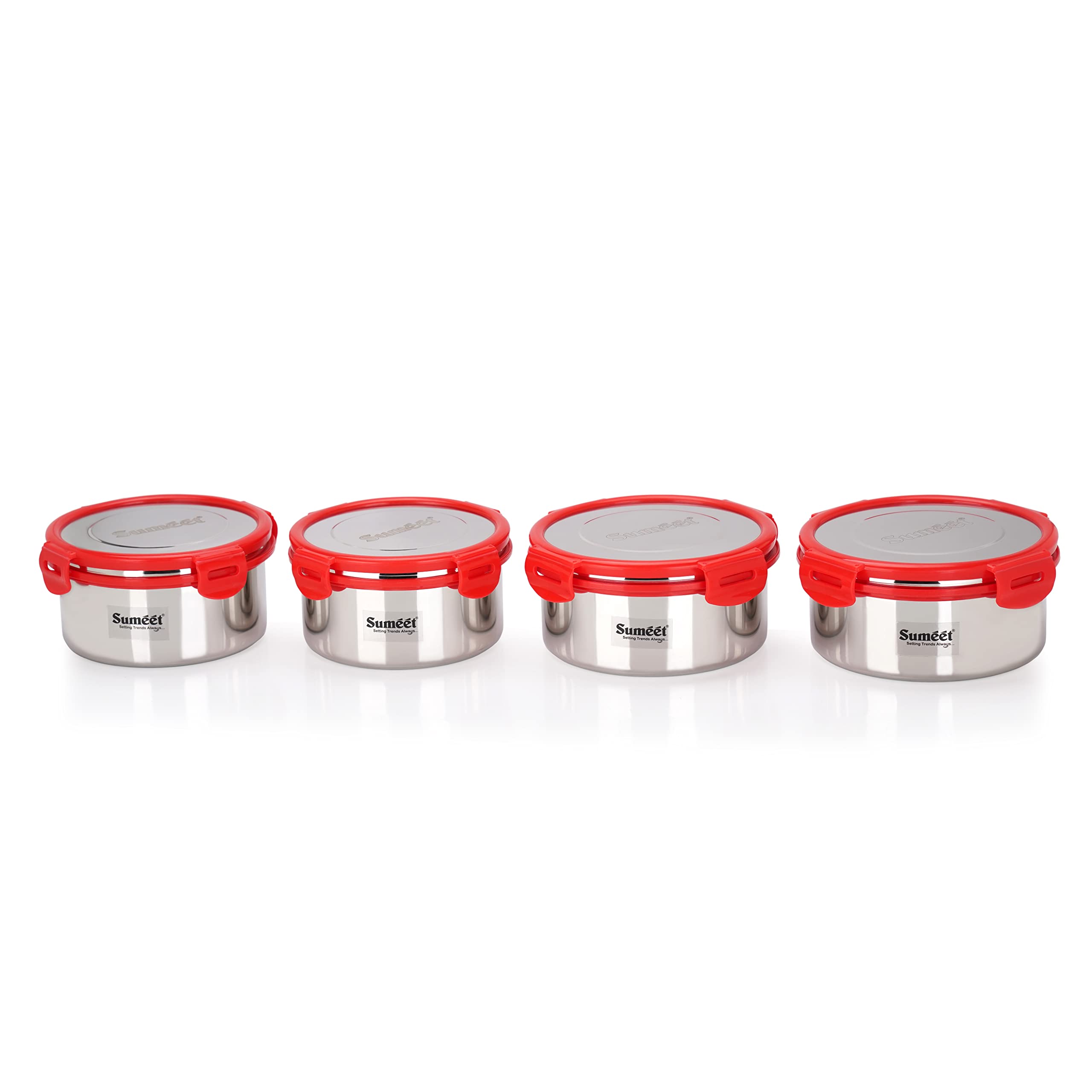 Sumeet Airtight & Leak Proof Steelexo S.S. Container Lunch Box With Stainless Steel Lid Set Pack Of 4Pc (750Ml & 900Ml) - Silver