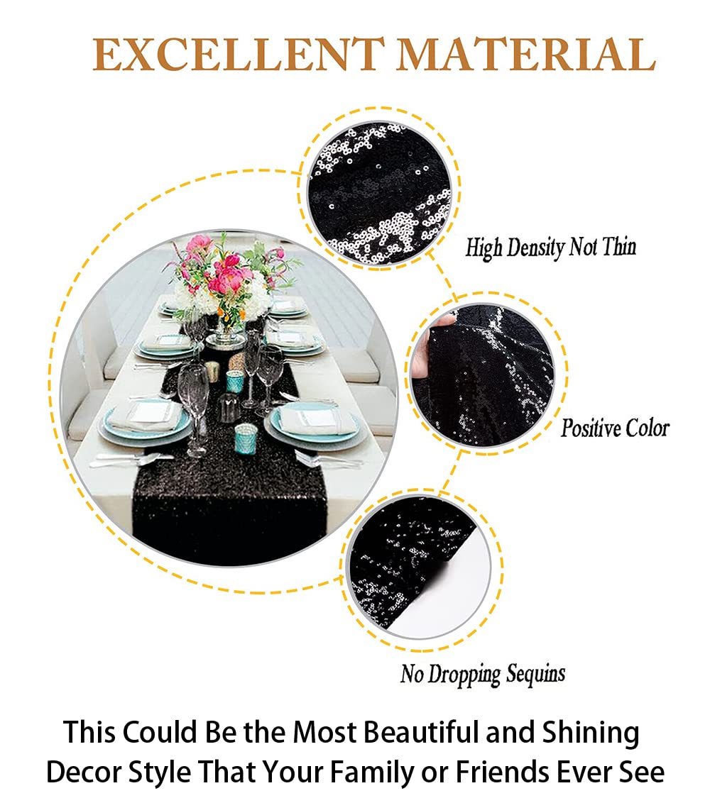 Shinybeauty Black Table Runners Pack Of 10 Home Decor Sequin Table Runner 12X108-Inches Wedding Graduation Party Supplies Baby S