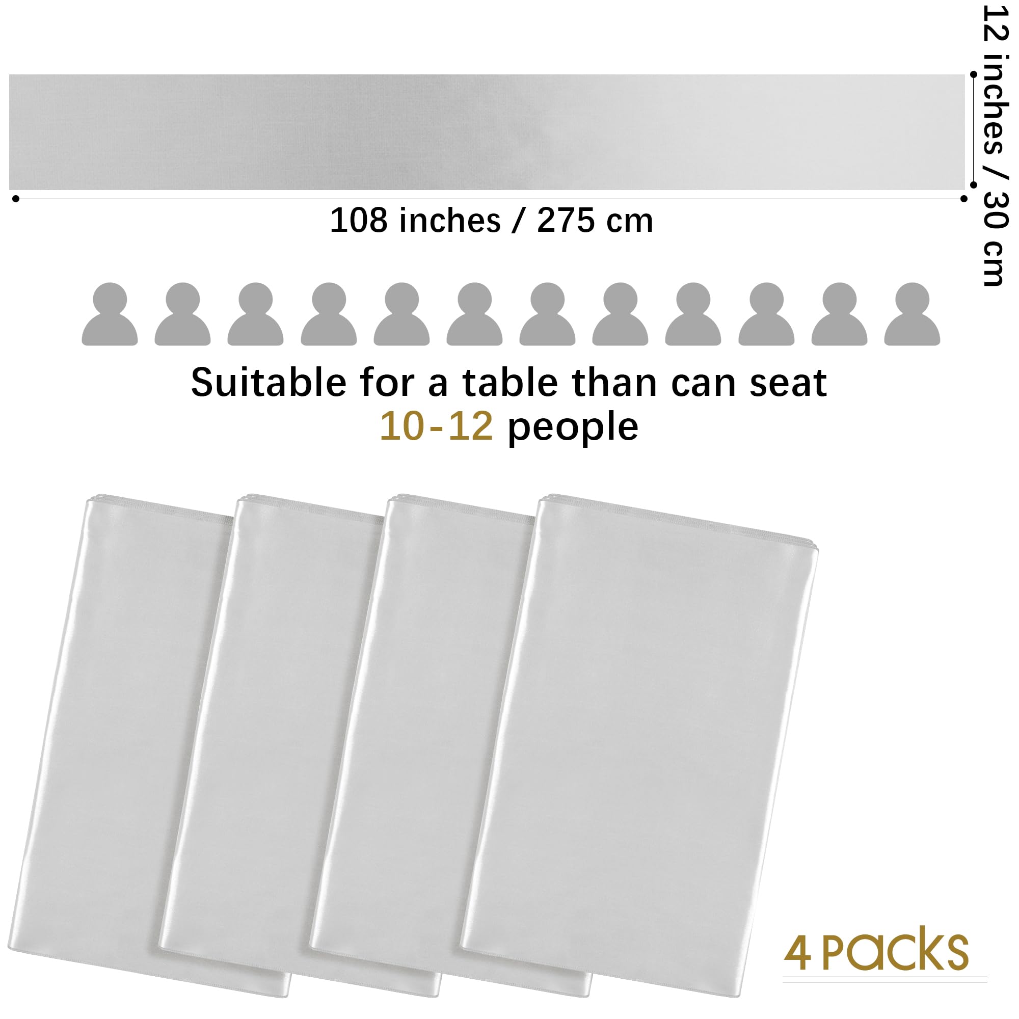 Aneco 4 Pack Satin Table Runner 12 X 108Inch Long Bright Silk And Smooth Fabric Party Table Runner For Wedding Banquet Party Dec
