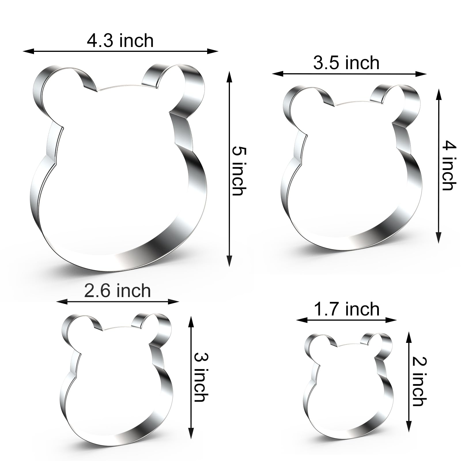 Winnie The Pooh Bear Cookie Cutter Set Large Small Mini - 5'', 4'', 3'', 2'' - 4 Piece - Stainless Steel