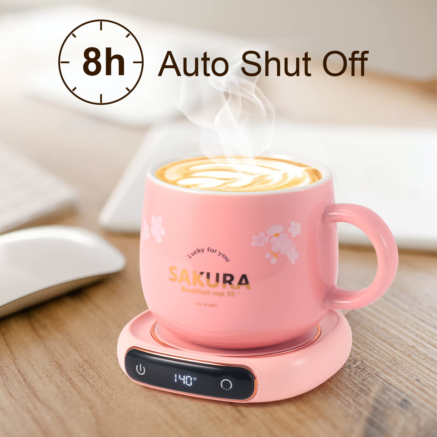 Bsigo Electric Led Display Smart Coffee Mug Warmer & Cute Cat Mug Set, Beverage Cup Warmer For Desk, Warmer Plate For Milk Tea W