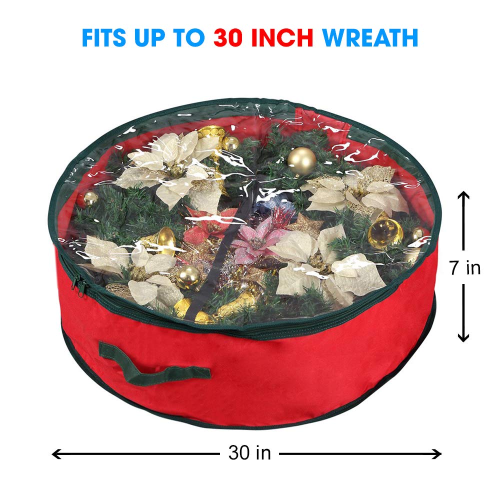 Primode Christmas Wreath Storage Bag 30'' | Garland Wreaths Container With Clear Window For Easy Holiday Storage | Durable 600D