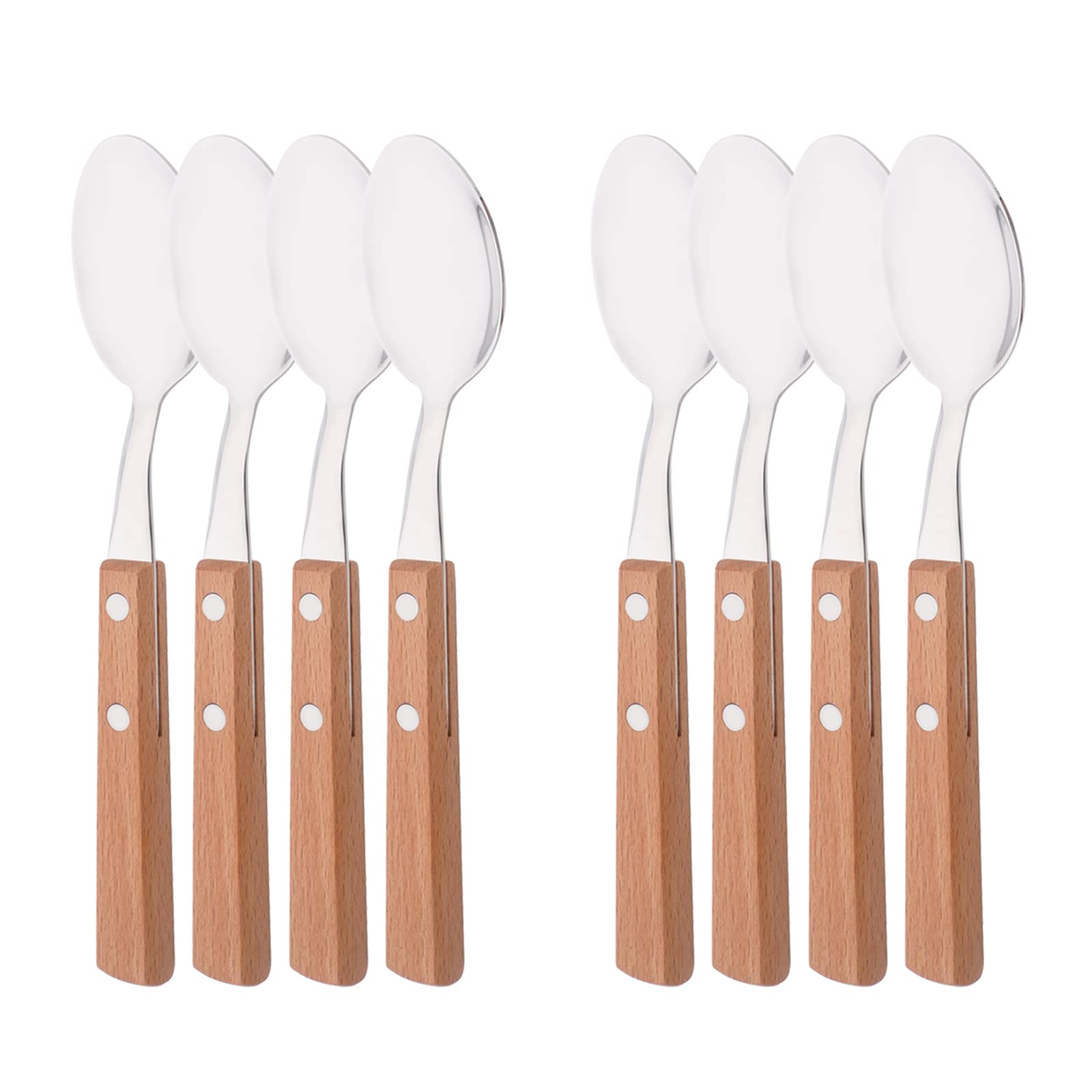 Natural Wood Dinner Spoons Set, Uniturcky 7.9'' Spoons Silverware, 304 Stainless Steel Table Spoon With Wooden Handle, Rivet Han