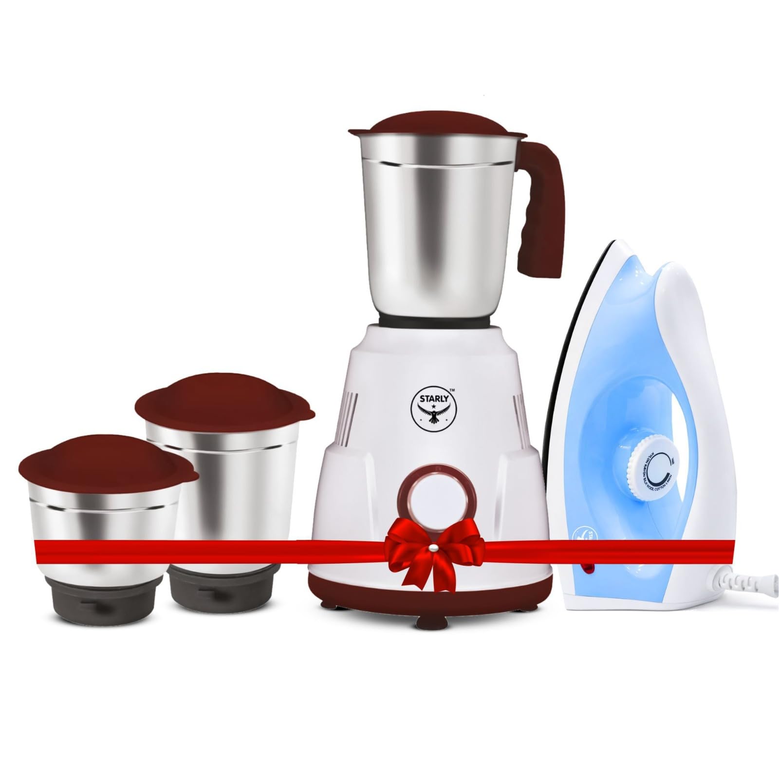 Starly Ace Grinder 750W Juicer Mixer Grinder With 1000W Smooth Touch Dry Iron Combo | 3 Jar | Perfect For Juicing, Mixing, Blend