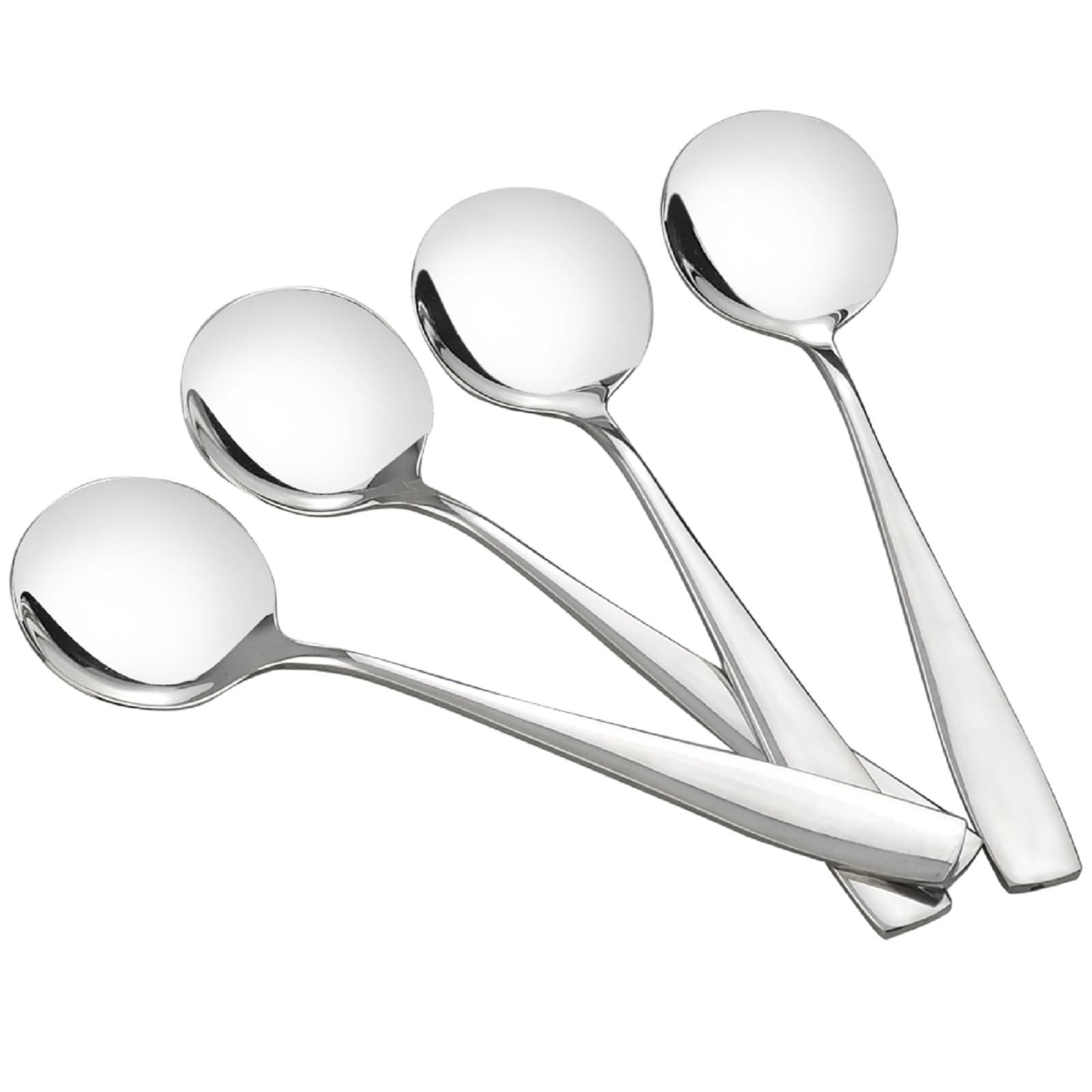 Hommp 16-Piece Silver Round Stainless Steel Soup Spoons Set, Durable Bouillon Spoons for Everyday Use