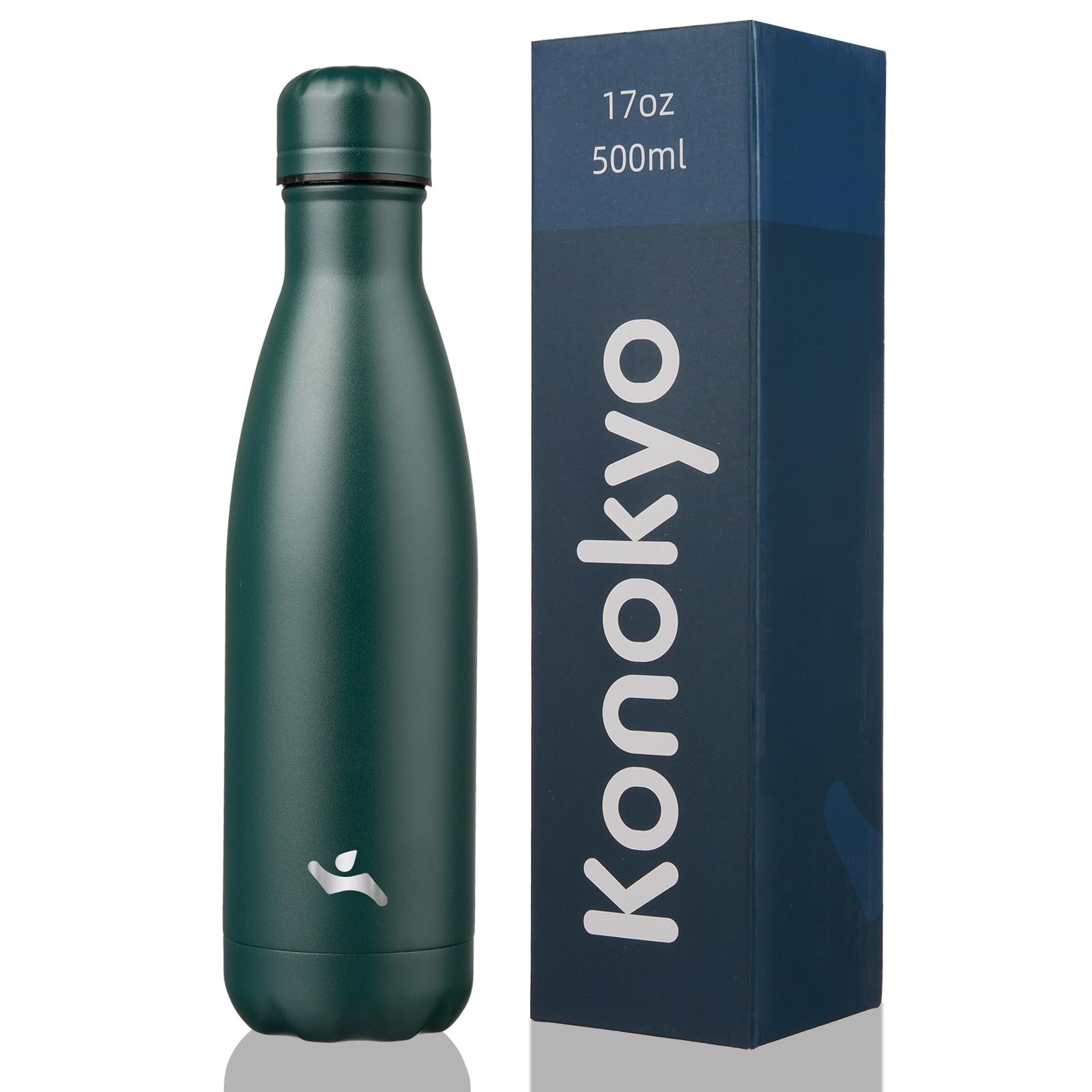 Konokyo Insulated Water Bottles,17 oz Double Wall Stainless Steel Vacumm Metal Flask for Sports Travel,Army Green