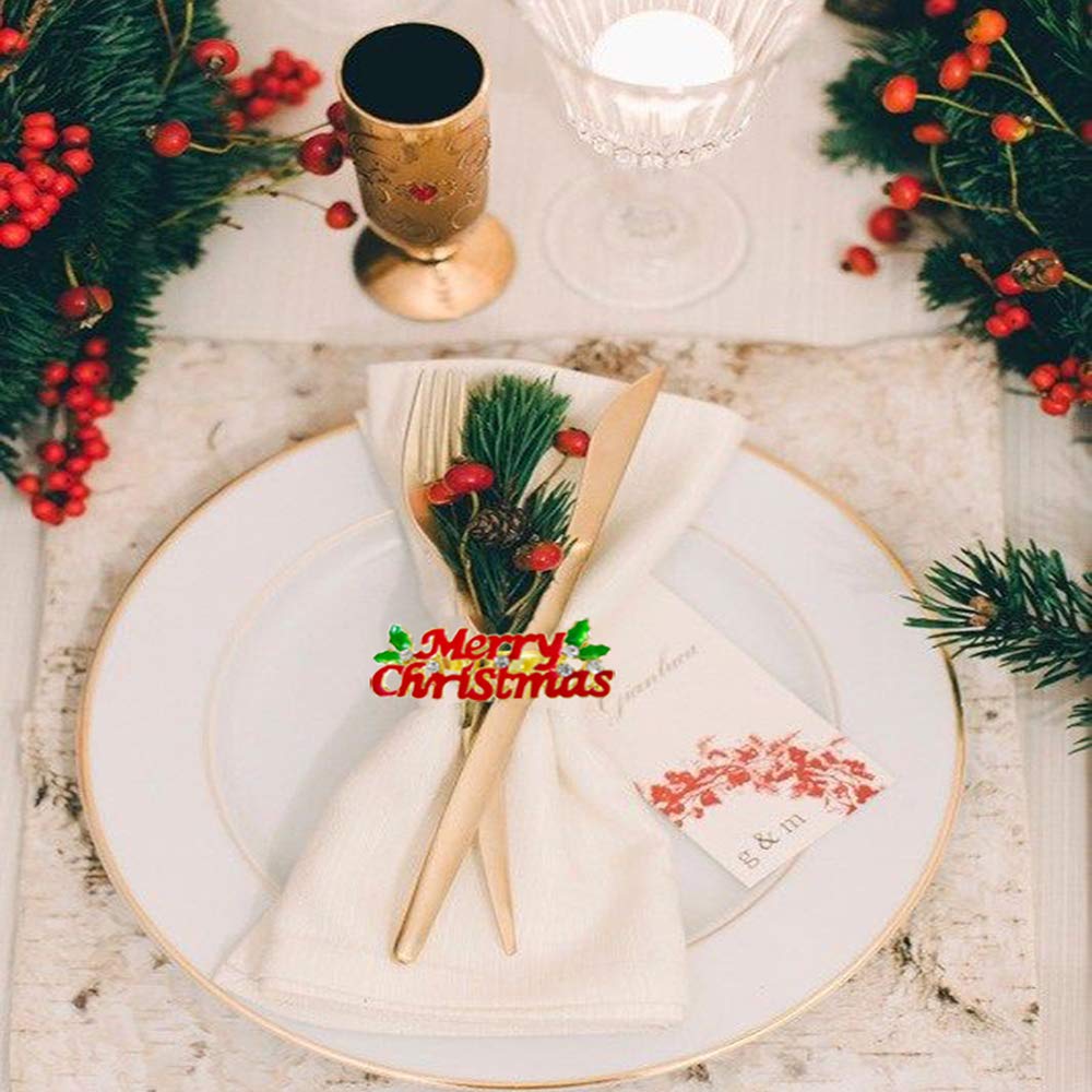 Getfitsoo Christmas Napkin Rings Set Of 6, Red Merry Christmas Letter Napkin Ring, Napkin Holder For Thanksgiving Christmas Part