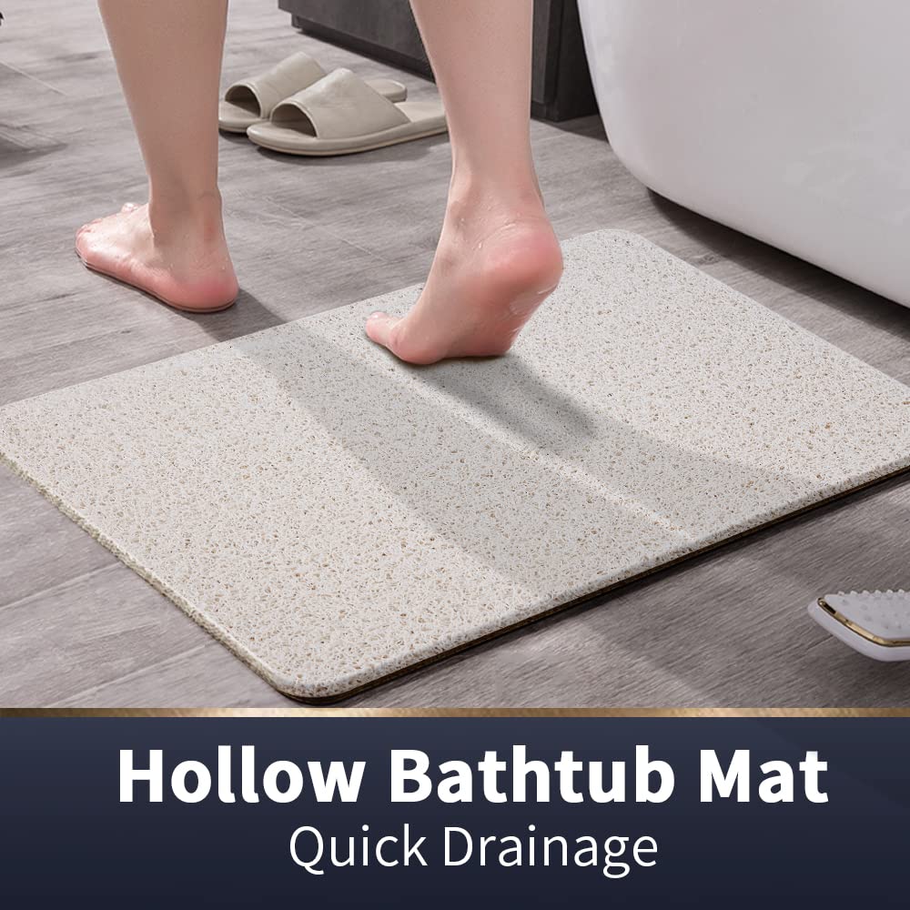 Asvin Soft Textured Bath, Shower, Tub Mat, 47X16 Inch, Phthalate Free, Non Slip Comfort Bathtub Mats With Drain, Pvc Loofah Bath