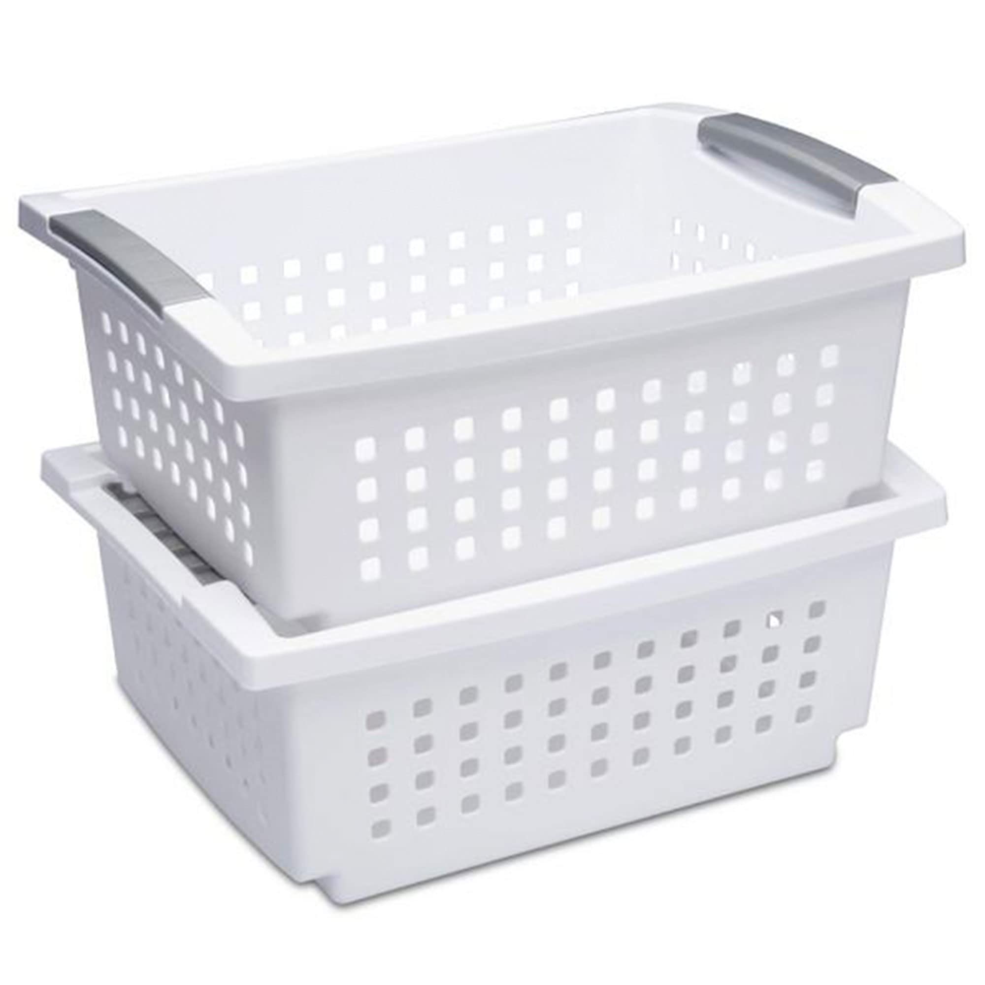 Sterilite Medium Stacking Basket, Plastic Storage Bin To Organize Countertops, Shelves, Closets, Classroom, Bathroom, And Dorm,