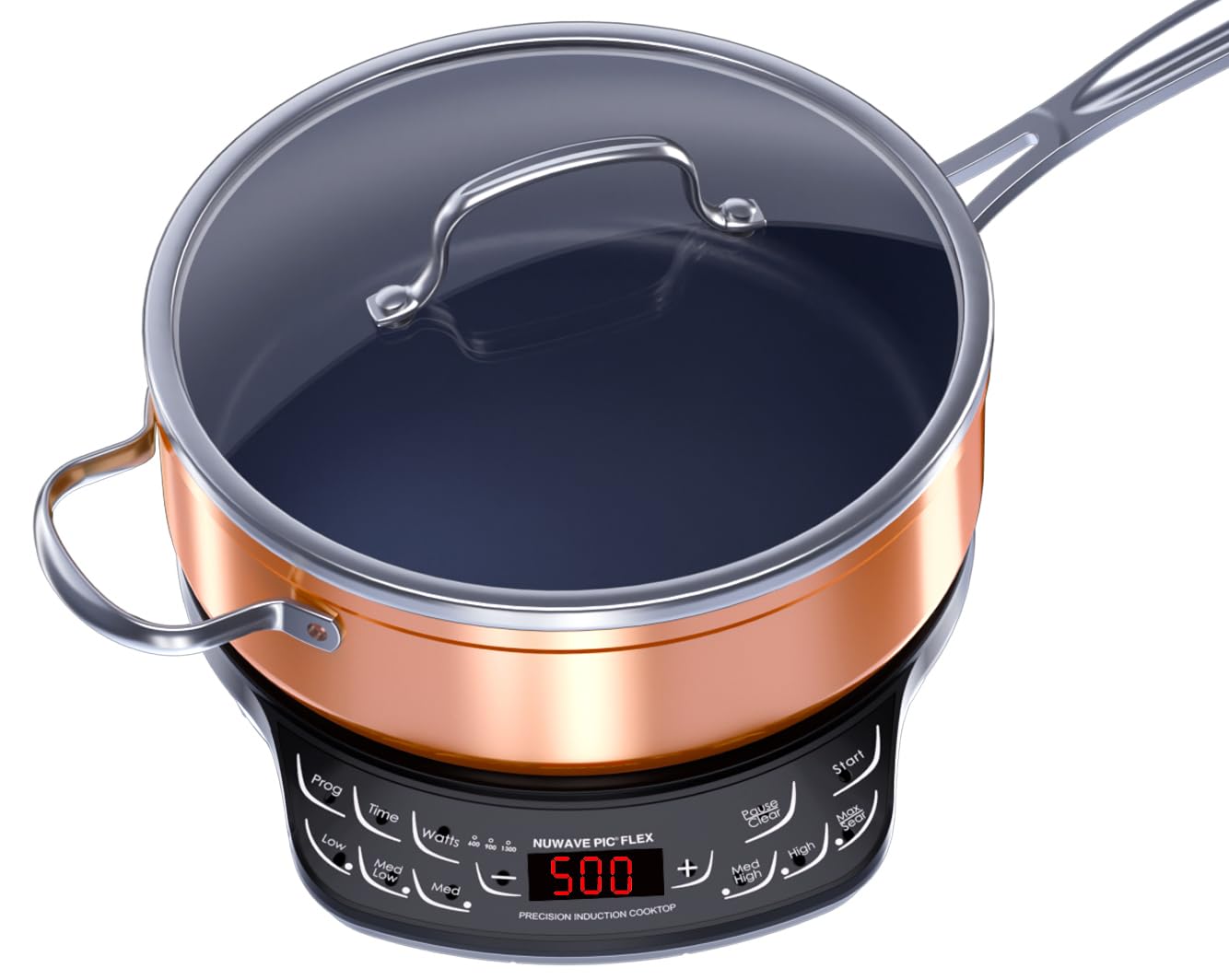 Nuwave PIC Flex Induction Cooktop, 45 Temps 100F-500F, 600-1300W, 6.5 Coil, for Dorms/RVs/Hotels, with 4Qt Ceramic Pan