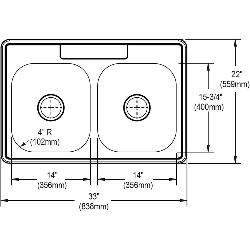 Elkay Dayton Stainless Steel 33'' x 22'' x 8-1/16''  Equal Double Bowl Drop-in Sink