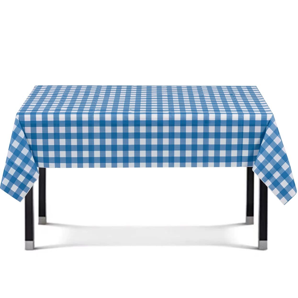 Eleclassi Blue Gingham Checkered 6 Pack Disposable Plastic Tablecloth 54 X 108 In - Plastic Table Cloths For Parties Disposable