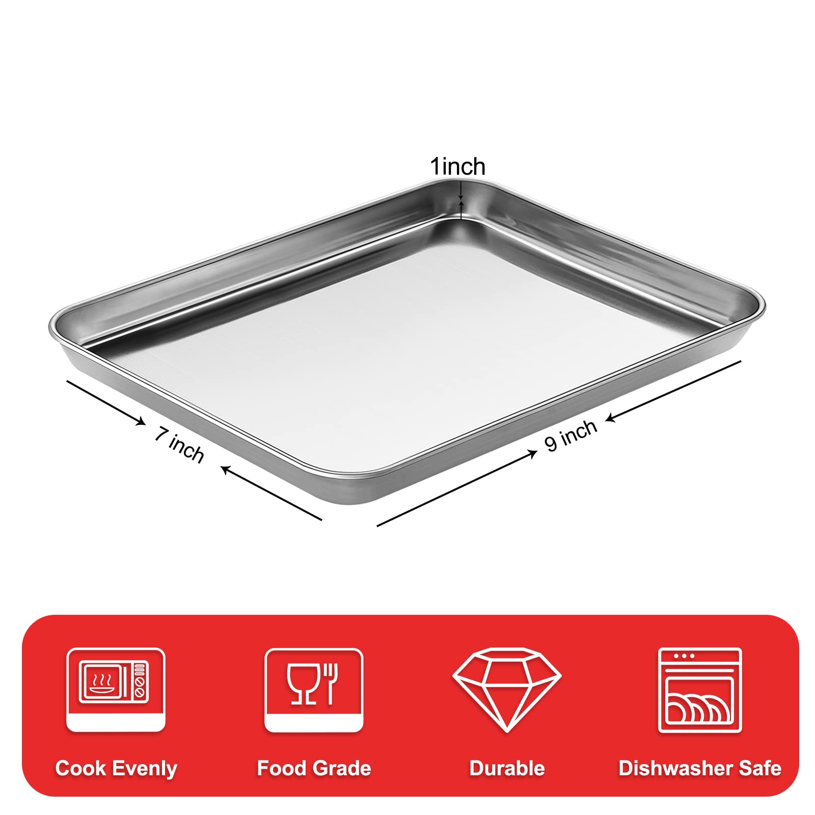 Baking Sheet, Zacfton Stainless Steel Cookie Sheet Baking Pan Tray For Toaster Oven Size 9 X 7 X 1 Inch, Non Toxic & Healthy, Mi