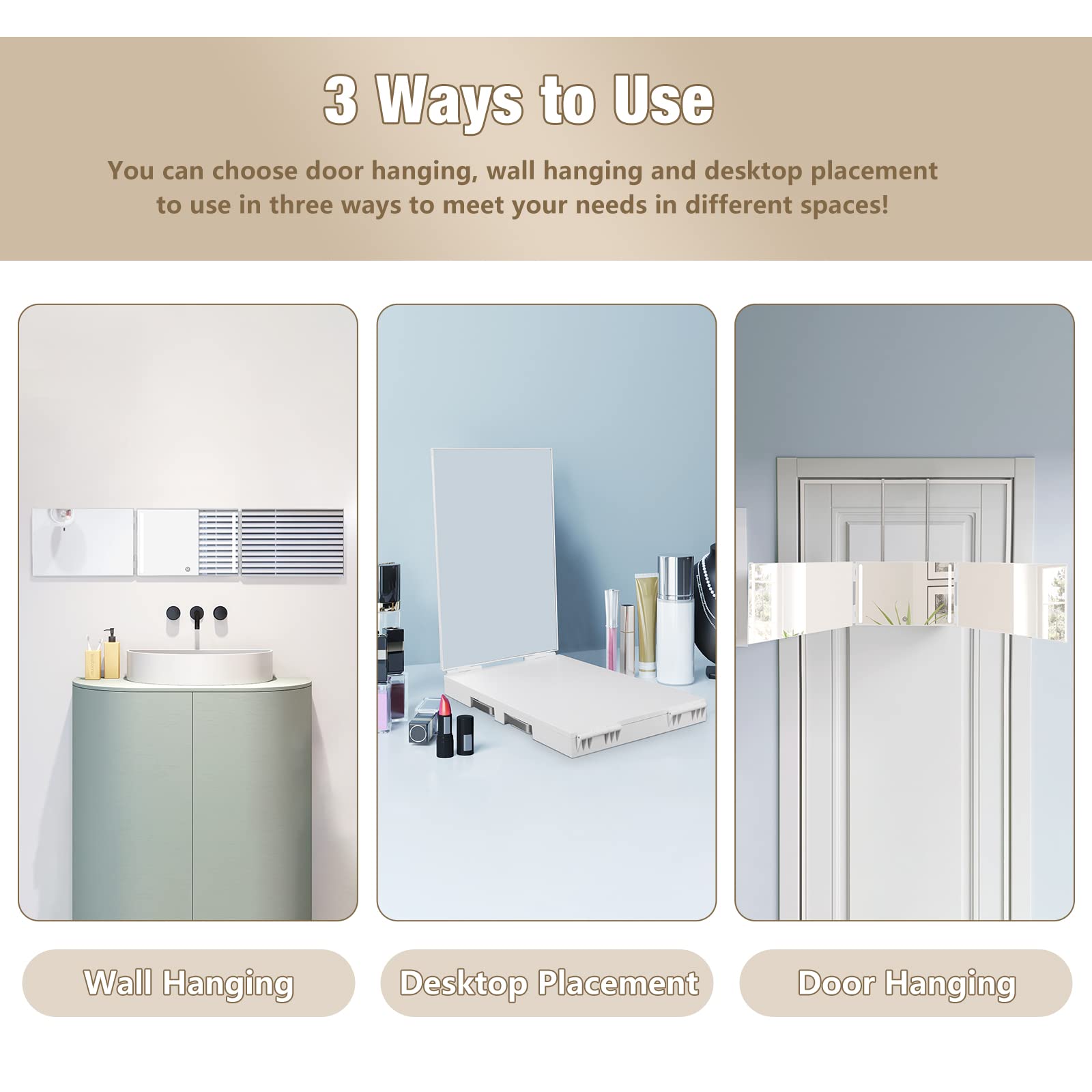 Dripex 3 Way Mirror For Self Hair Cutting, Rechargeable 360 Mirror With Led Lights, Trifold Self Haircut Mirror With Height Adju