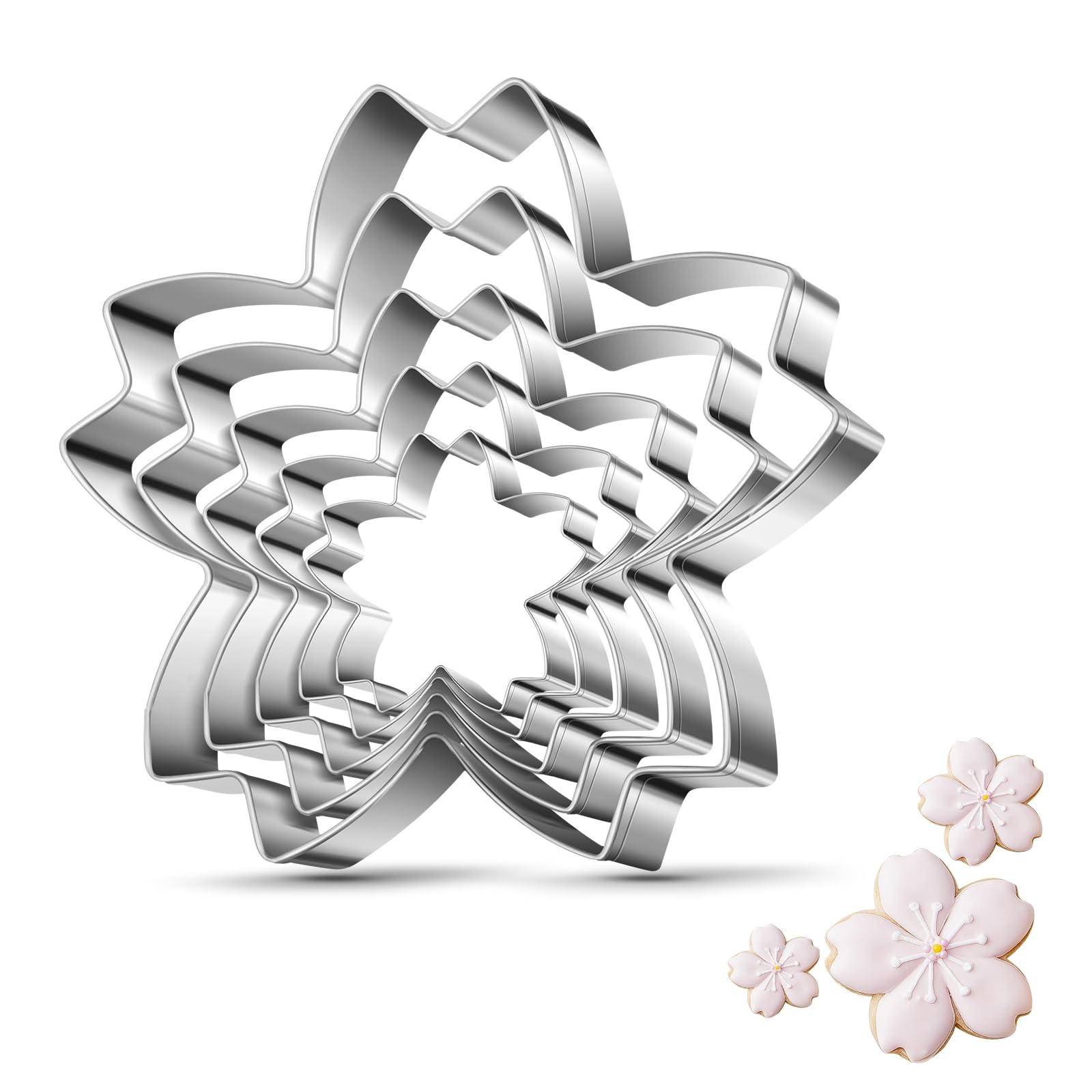Cherry Blossoms Flower Style Cookie Cutter Christmas Biscuit Cutters New Years Day Diy Baking Mold, Pack Of 5
