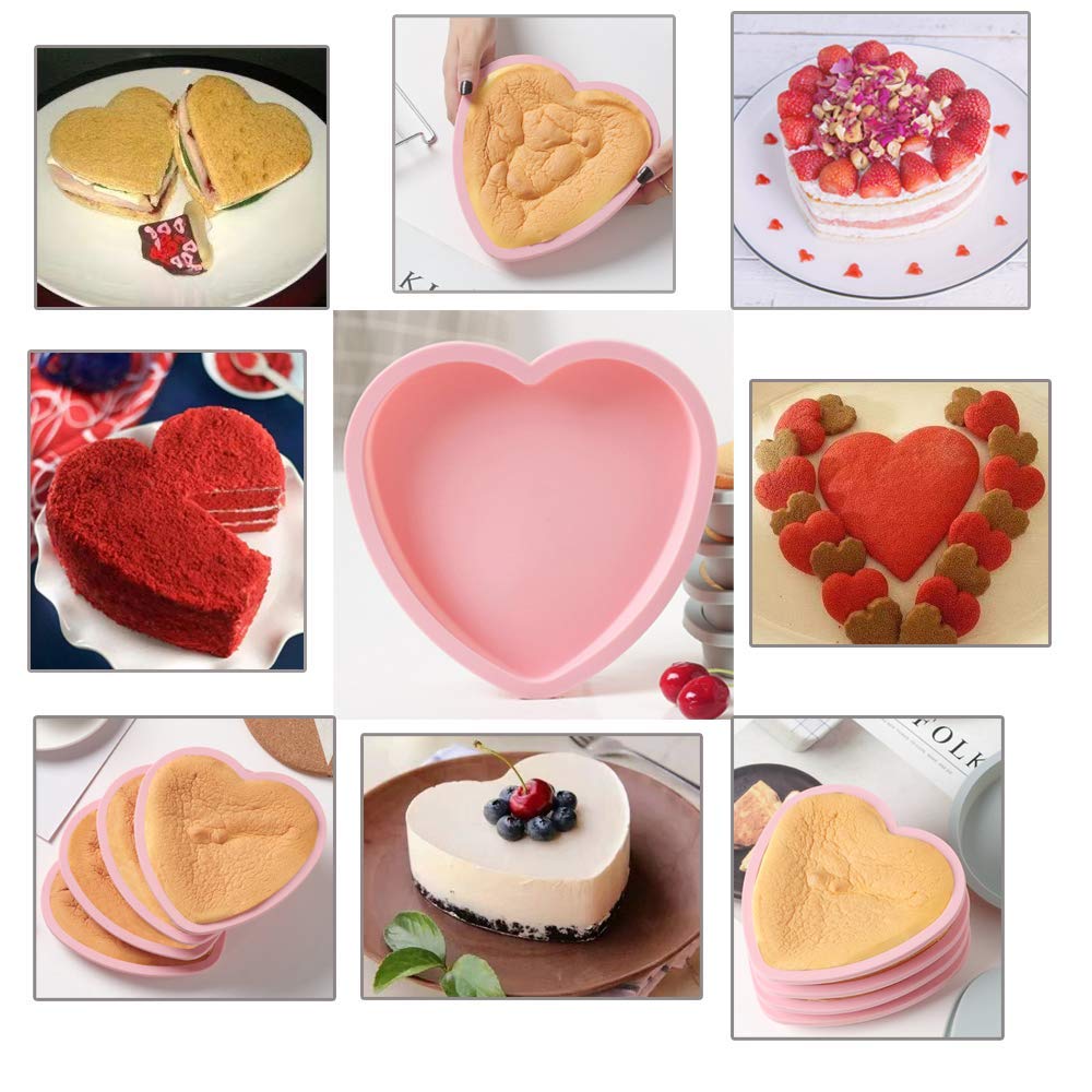 Murlniy Pokali 4Pcs 6In Silicone Heart Shaped Rainbow Cake Baking Pans, Heart Cake Layer Pan Set, Non-Stick Silicone Cake Bakewa