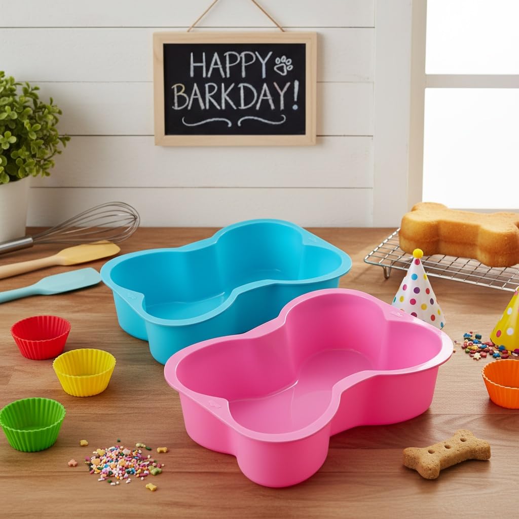 Dranvosk Dog Birthday Cake Mold Silicone Dog Bone Shaped Baking Pan Cake Pan,2PCS