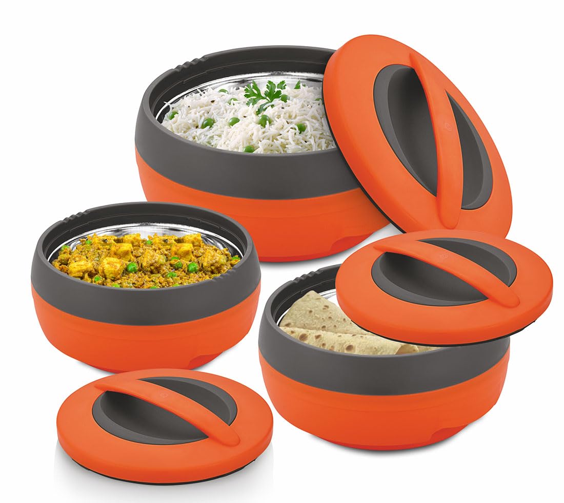 Asian Plastowares Cosmos Plastic Casserole Set, 3-Pieces, Orange