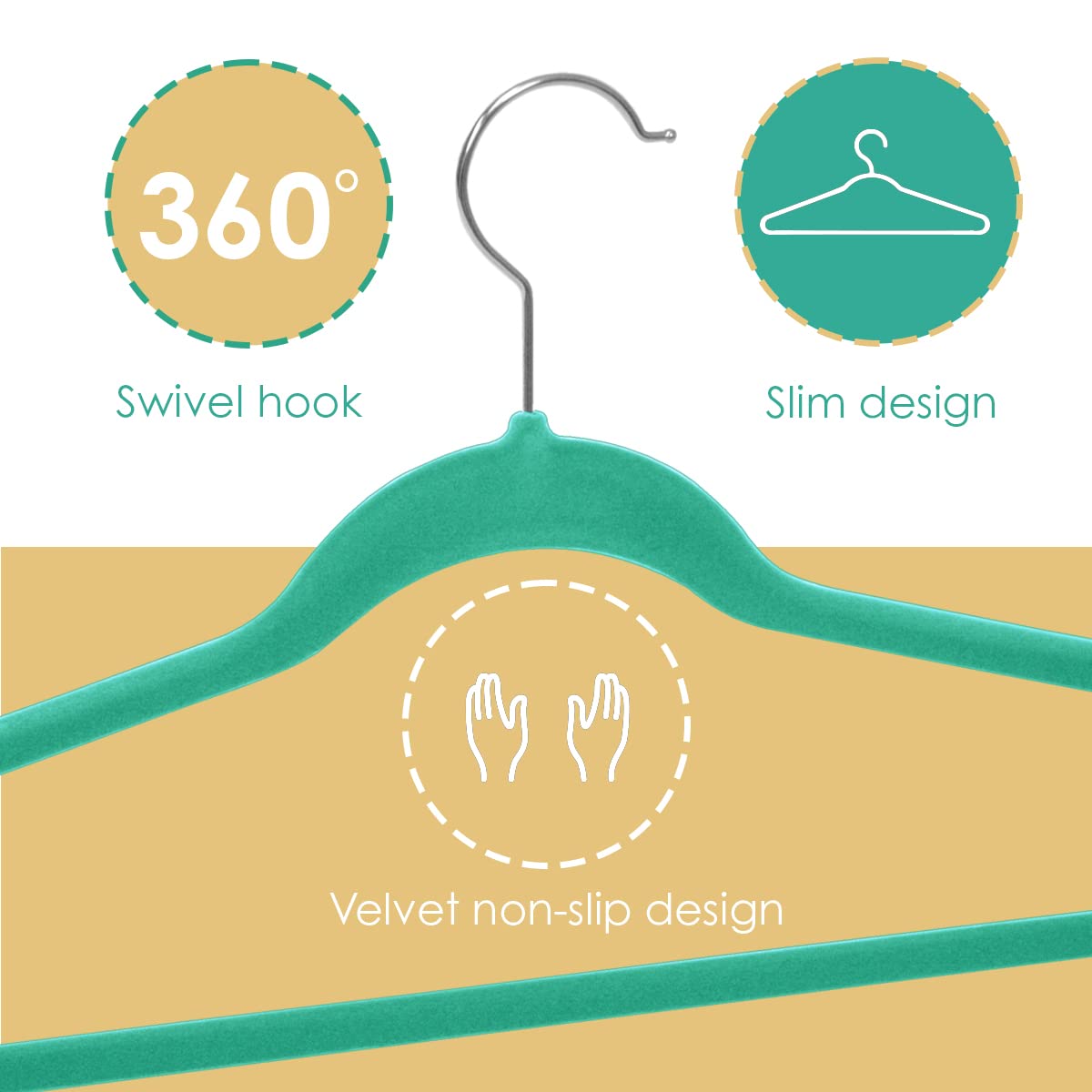 Home Basics Sunbeam Slip-Proof Snag-Free Ultra Slim Velvet Hanger With Rotating Steel Hook (Pack Of 10) (Turquoise)