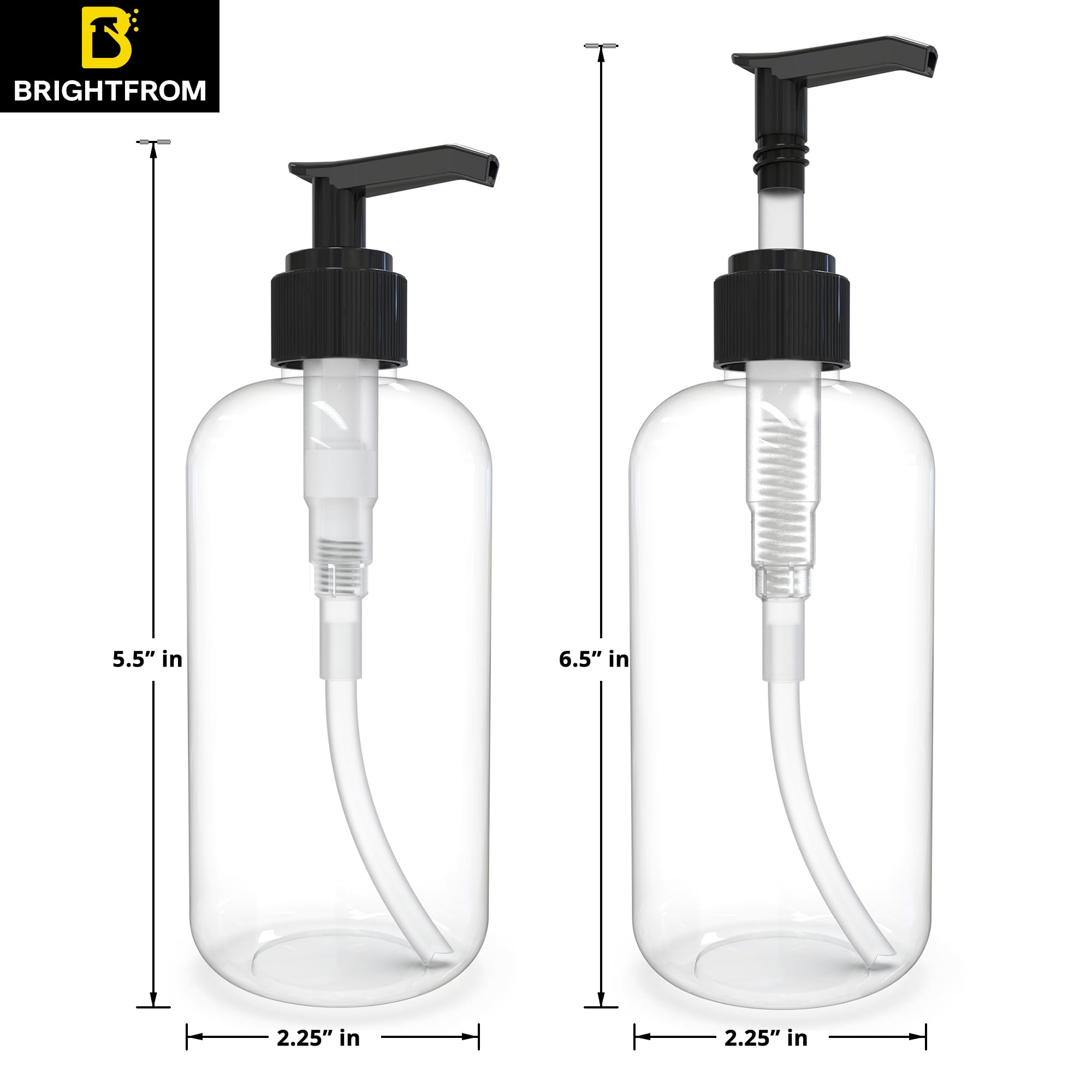 Brightfrom Empty Lotion Pump Bottles 8 Oz, Refillable Plastic Containers, Bpa-Free Pete1, Clear, Great For - Soap, Shampoo, Loti