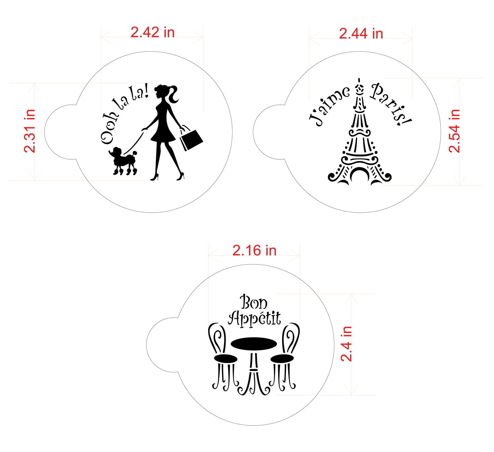 Designer Stencils I Love Paris Cookie Stencil Set, Beige/Semi-Transparent, Fits 3 Inch Circle