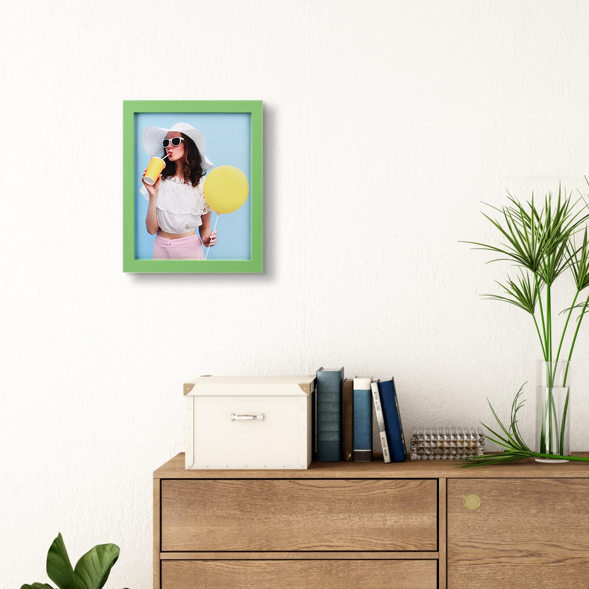 wyooxoo 8x10 Picture Frames Set of 4 Green Made of Solid Wood Photo Frames Colorful Frame with HD Plexiglass, Wall Mount and Tab
