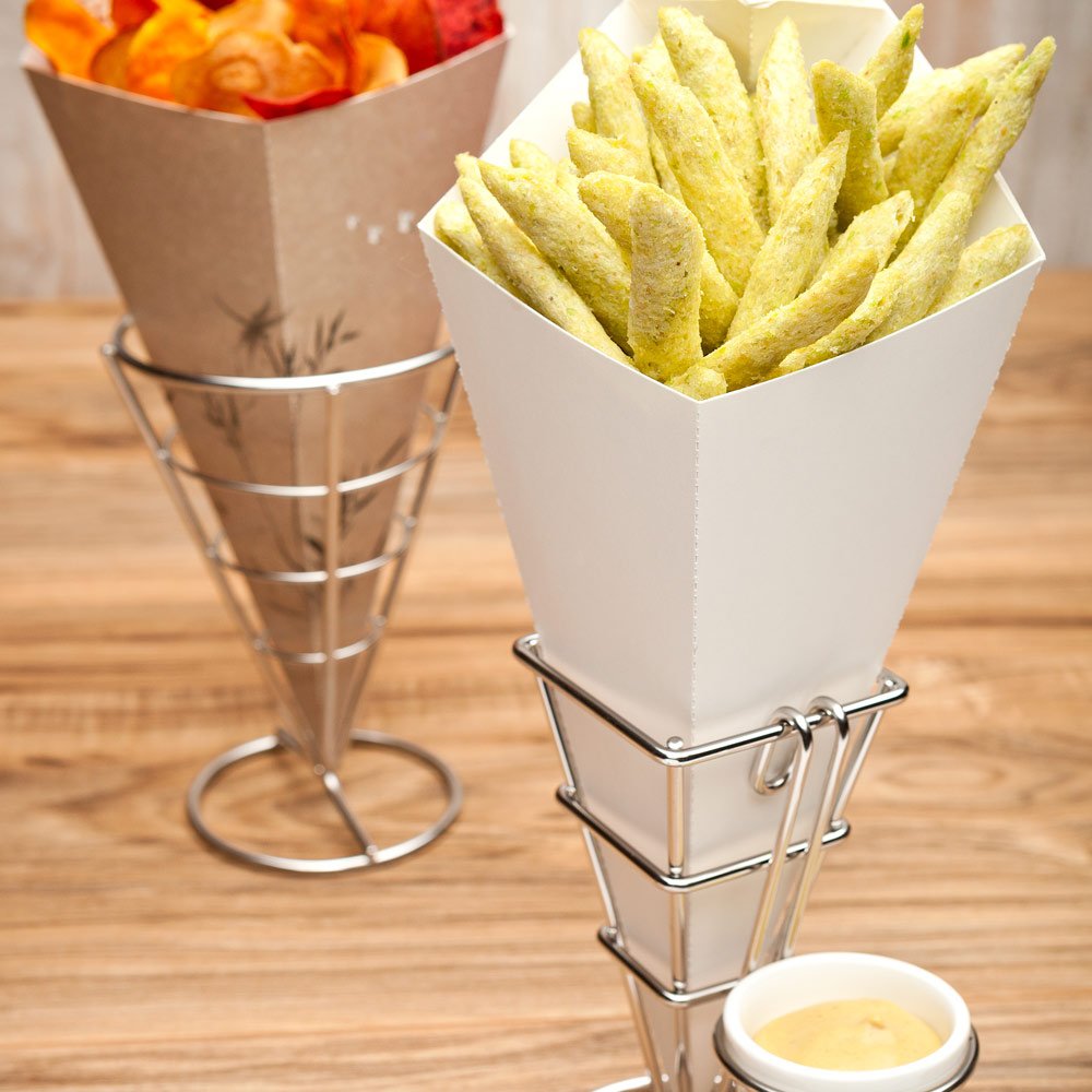 Restaurantware Conetek 11.5-Inch Eco-Friendly White Finger Food Cones With Built-In Condiment Dipping Pocket: Perfect For Appeti