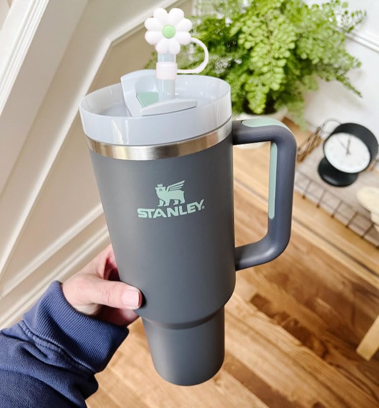 10Mm Straw Cover, 6Pcs Straw Covers Cap For Stanley Cup 40 Oz 30 Oz Food Grade Silicone Cute Large Cloud Flower Straw Topper Tip