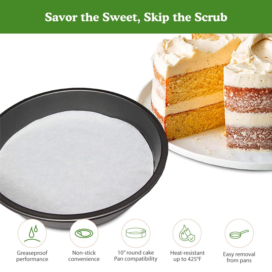 Regency Wraps Parchment Paper Circles For Round Cake Pans, Greaseproof Liners For Non-Stick Baking, 9'' (Pack Of 50), White