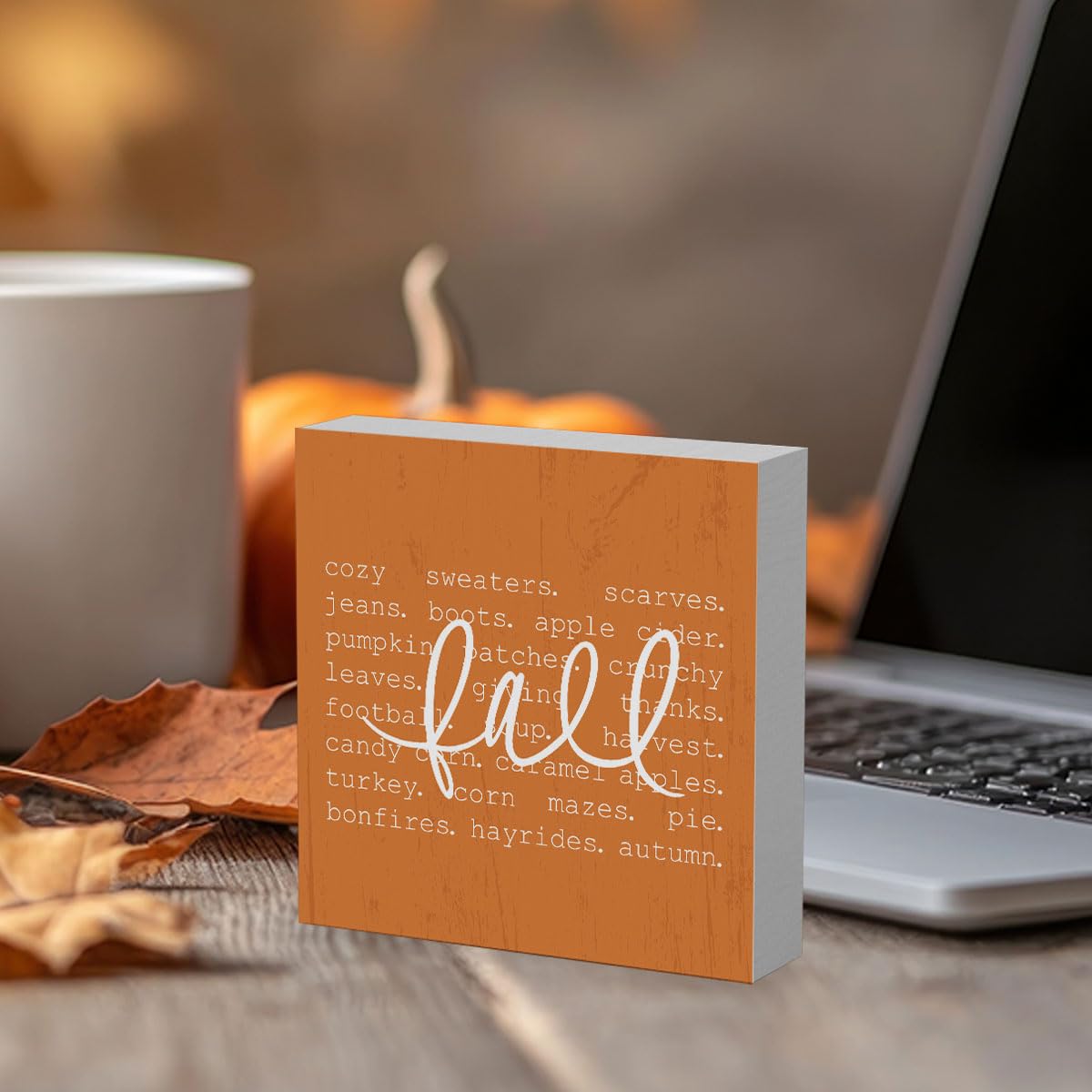 Fall Signs Fall Decorations for Home Office Indoor Fall Desk Decor for Bathroom Bedroom Autumn Thansgiving Decor 5 x 5 Inches
