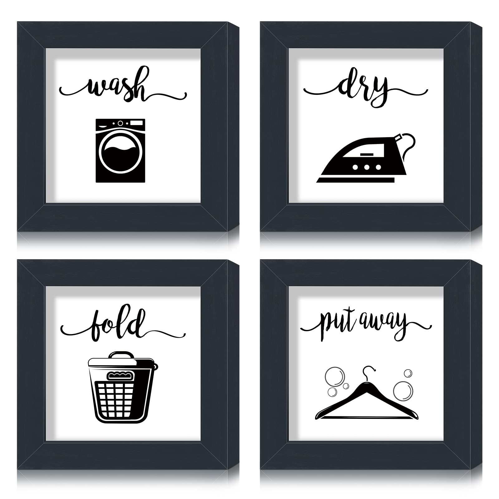 Laundry Sign Set of 4 Rustic Handmade Wood Wash Dry Fold Put Away Laundry Signs Wall Decor Wall Hanging Art Decor Wood Signs for