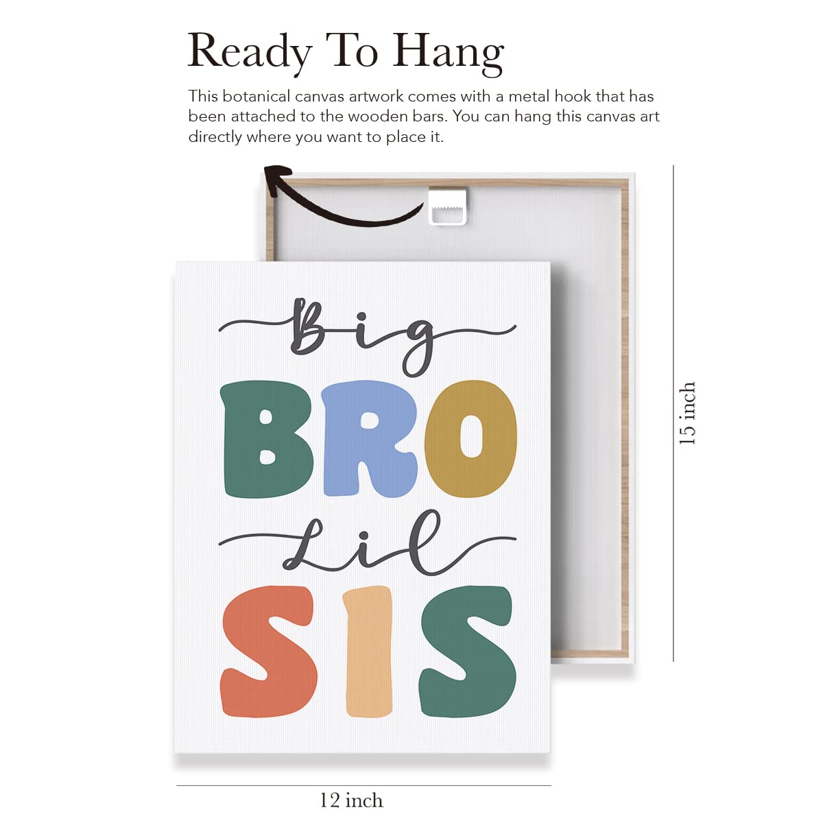 Evxid Nursery Big Bro Lil Sis Canvas Poster Painting Kids Room Wall Art, Sisters Brothers Print Picture Artwork Framed Ready To