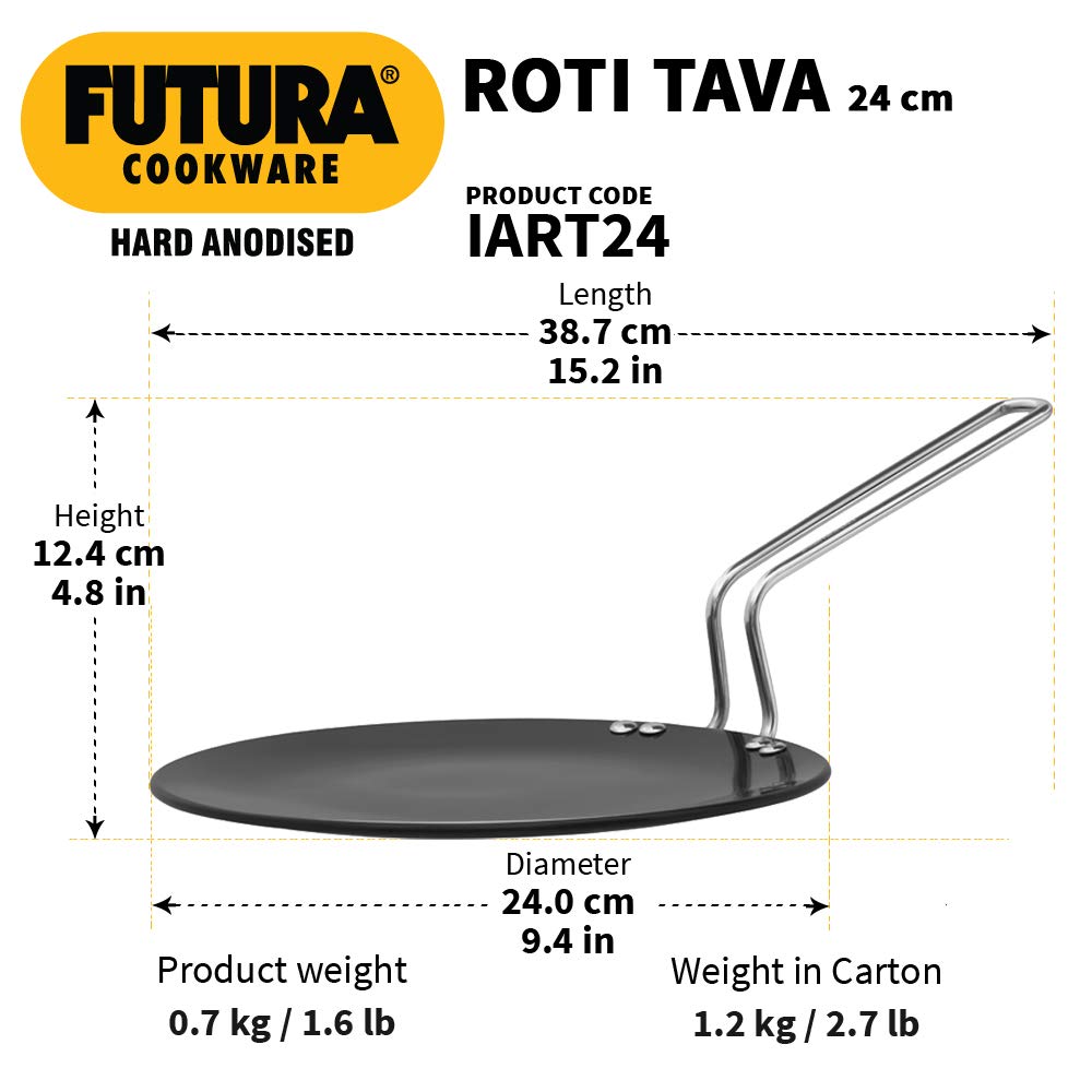 Hawkins Futura Hard Anodised Induction Roti Tawa 24Cm 4.88Mm Iart24