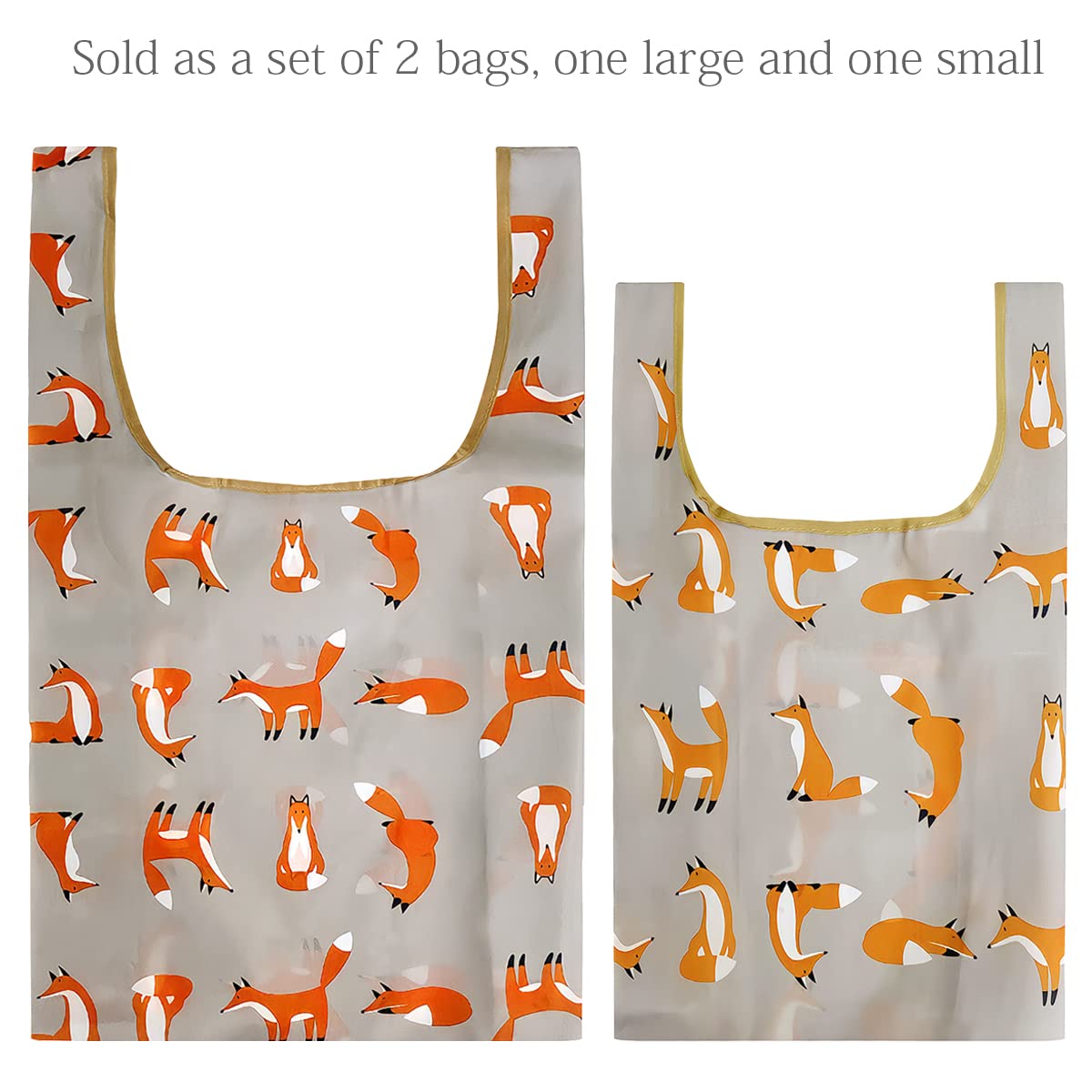 Wrapables Jolibag Collection Reusable Shopping Bag (Set Of 2), Lounging Foxes